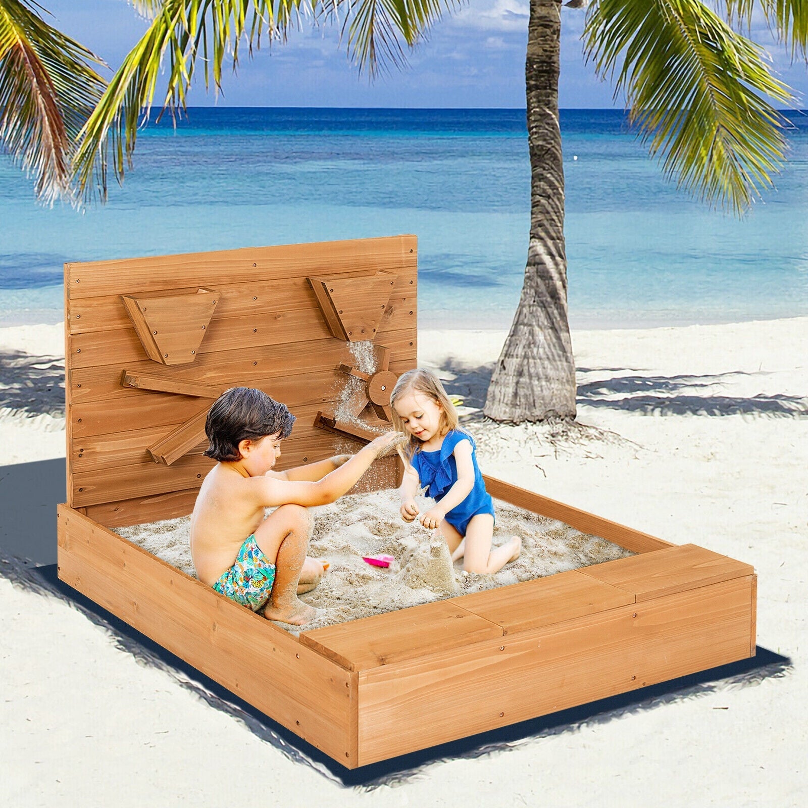 GBruno Kids Wooden Square Sandbox with Cover