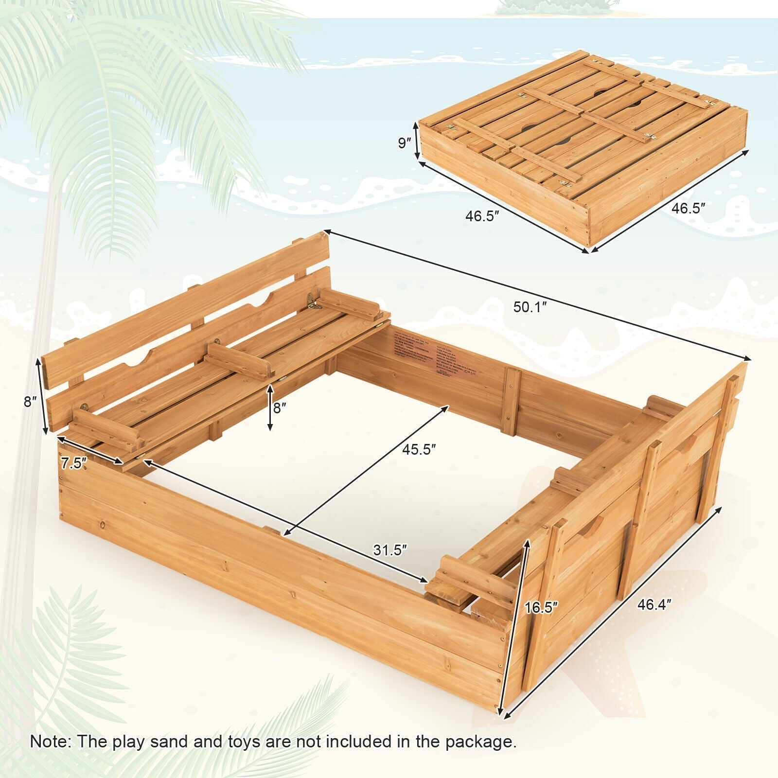 GBruno Kids Wooden Sandbox with 2 Foldable Bench Seats