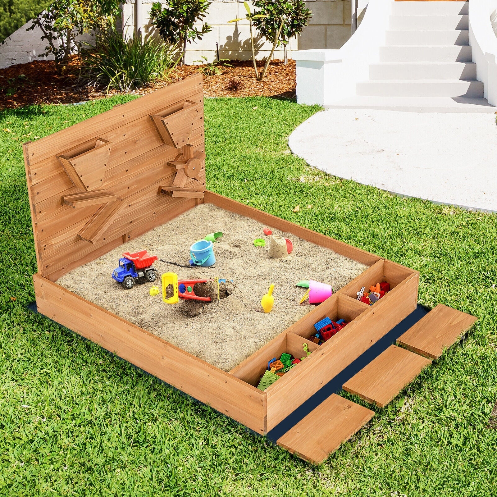 GBruno Kids Wooden Square Sandbox with Cover