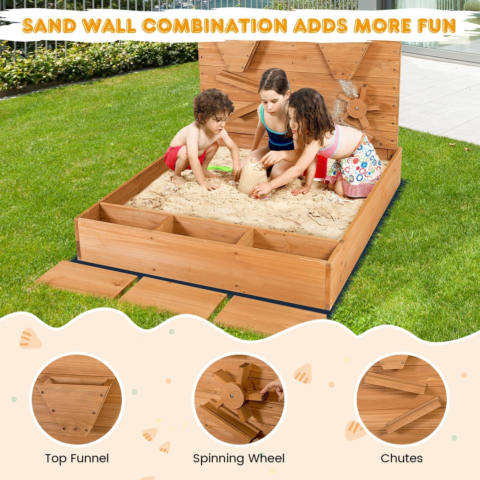 GBruno Kids Wooden Square Sandbox with Cover