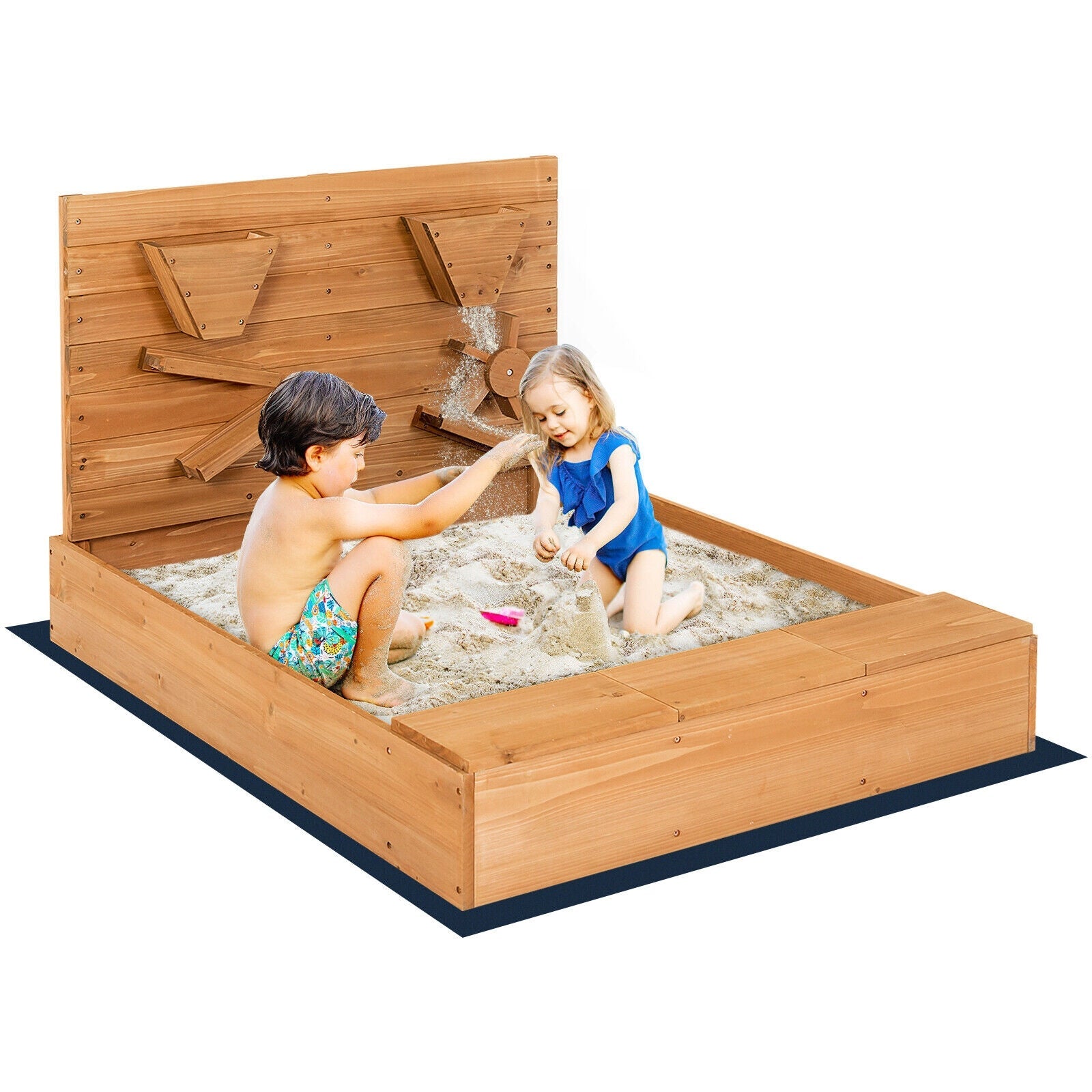GBruno Kids Wooden Square Sandbox with Cover