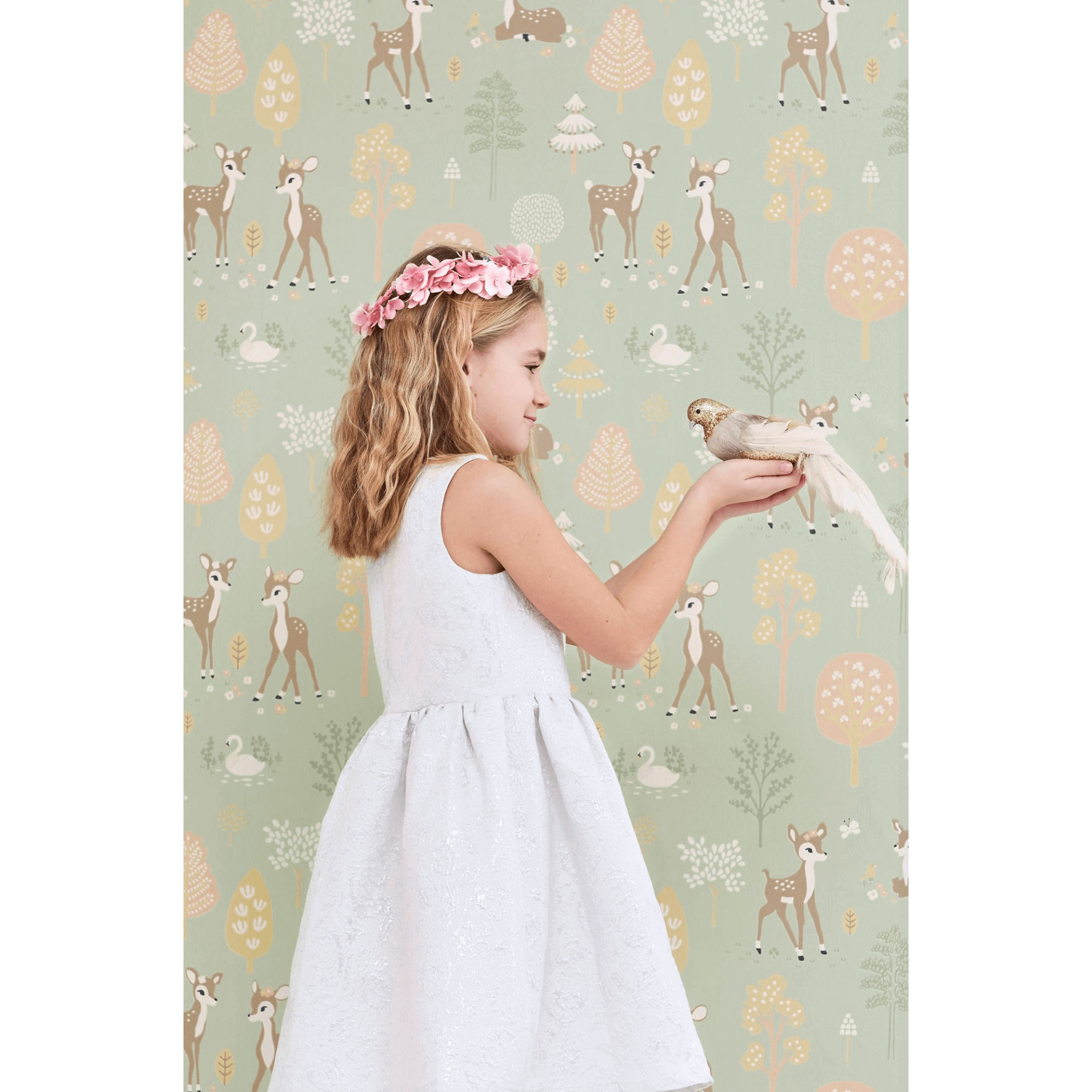 Majvillan Golden Woods Wallpaper 125-02 girl holding bird