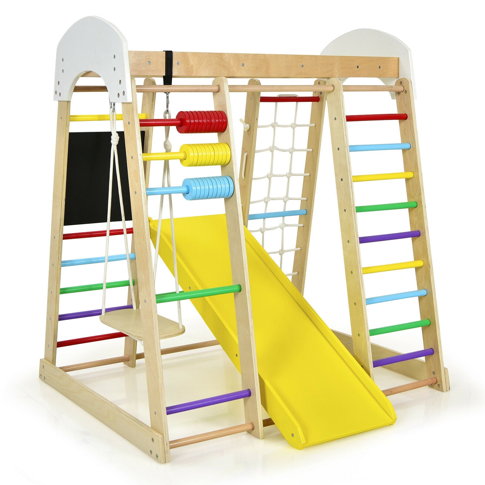 GBruno Indoor Playground Climbing Gym Wooden 8-in-1 Climber Playset for Children-Multicolor