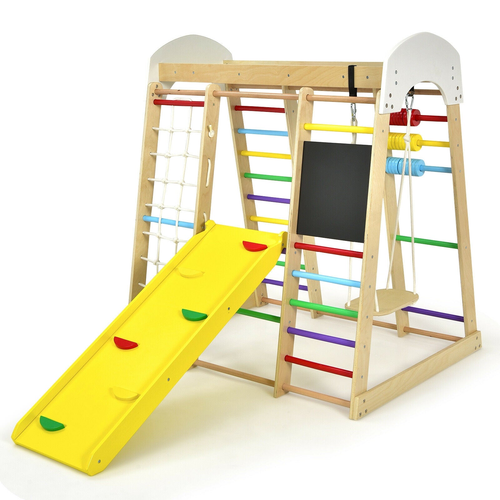 GBruno Indoor Playground Climbing Gym Wooden 8-in-1 Climber Playset for Children-Multicolor