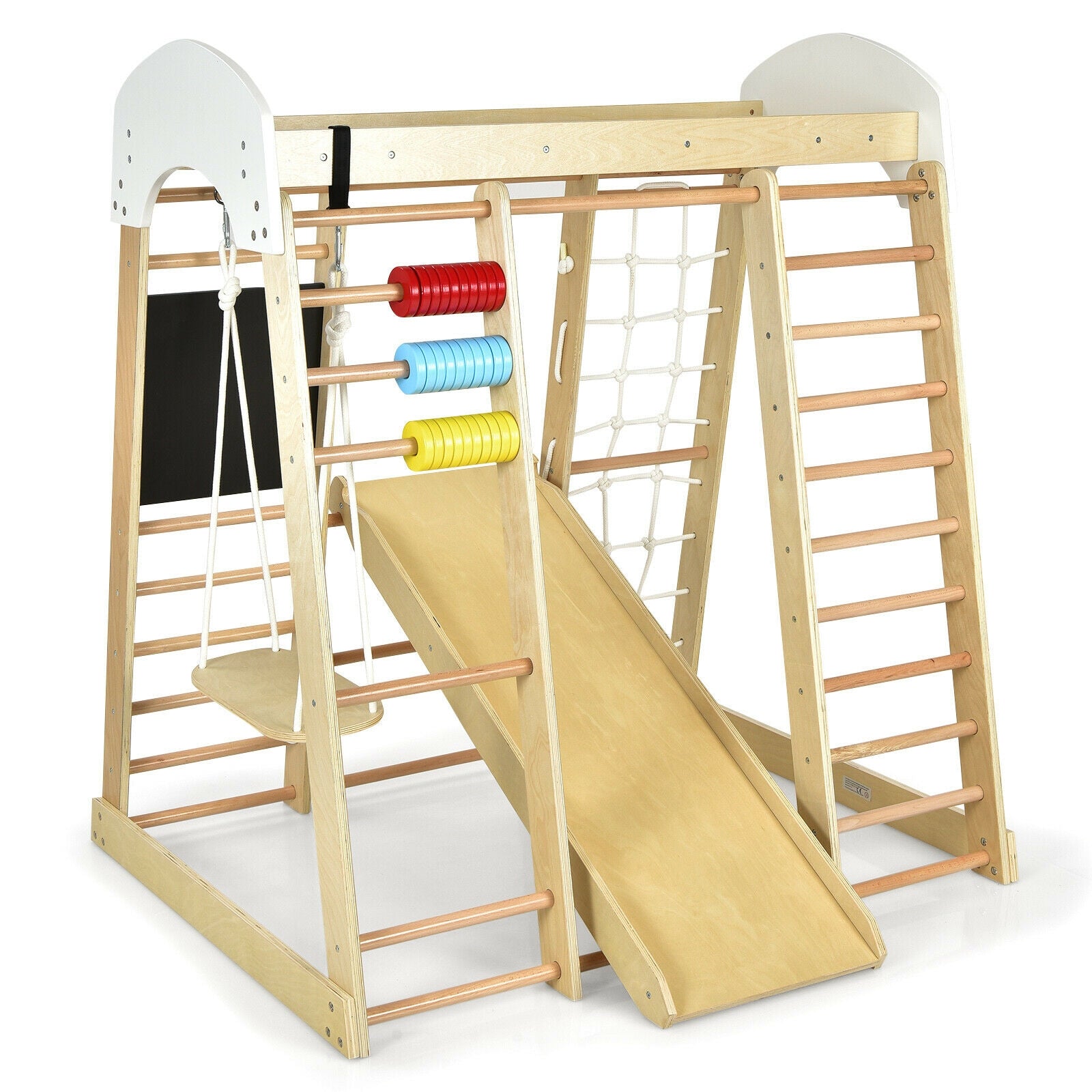 GBruno Indoor Playground Climbing Gym Wooden 8-in-1 Climber Playset for Children-Natural
