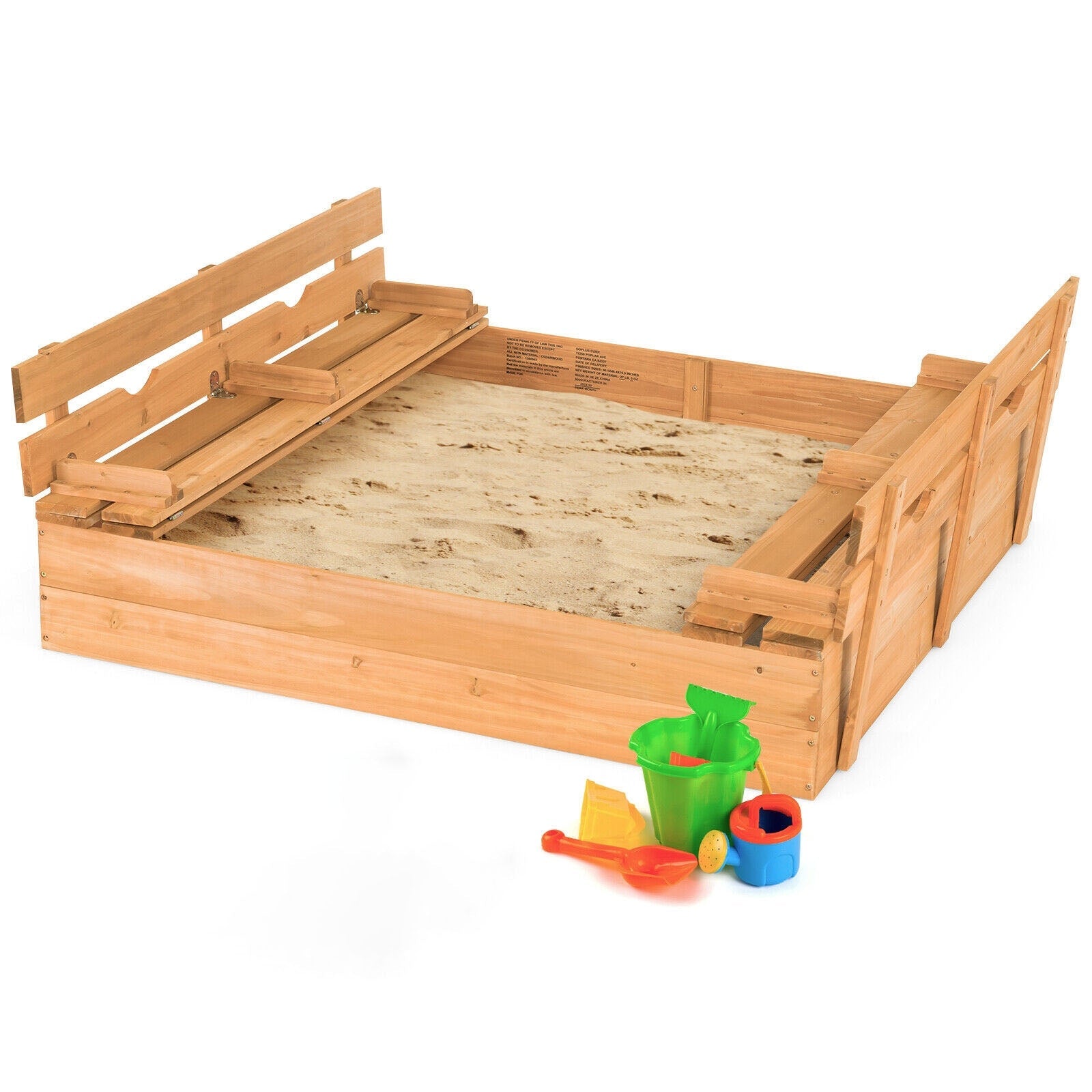 GBruno Kids Wooden Sandbox with 2 Foldable Bench Seats