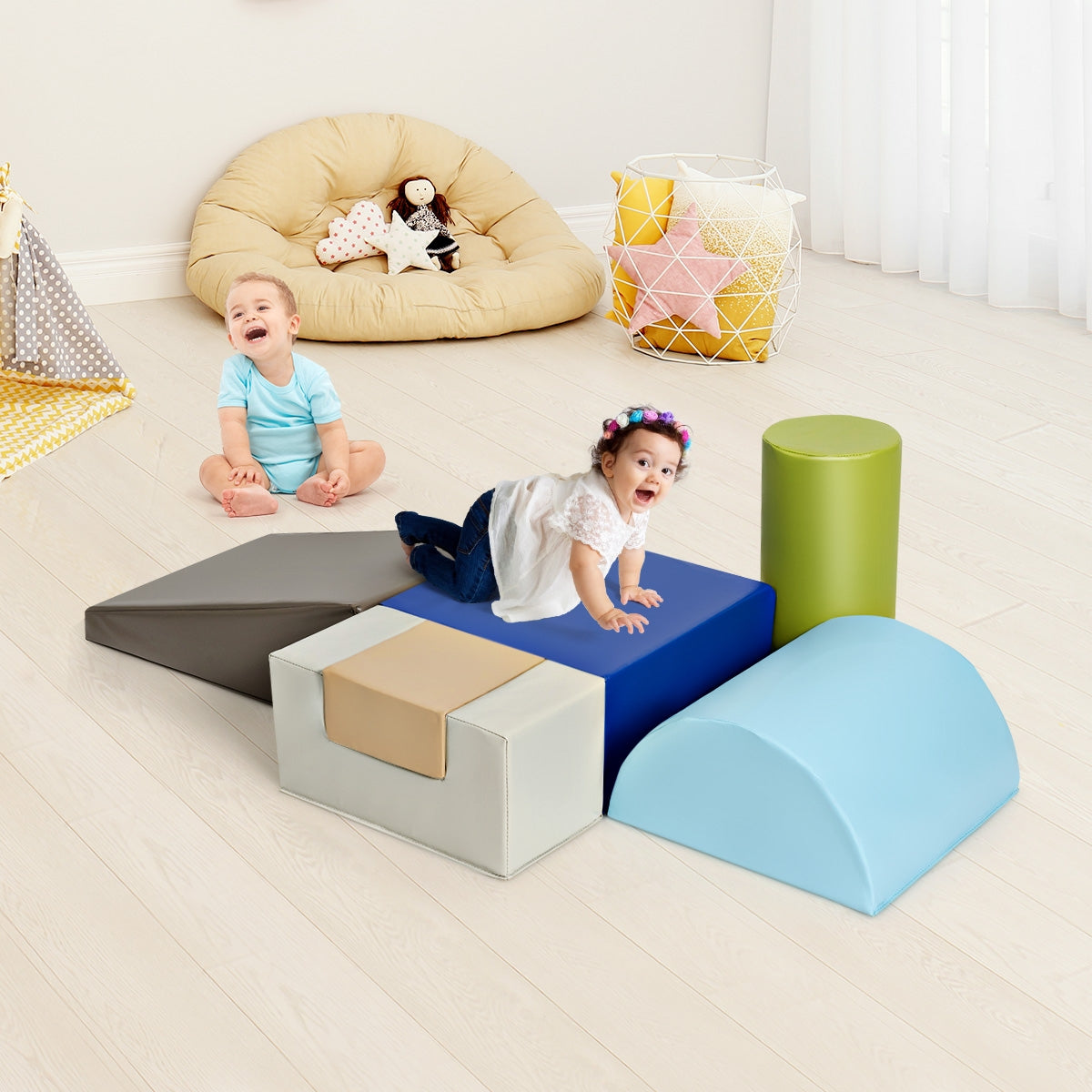 GBruno 6 Piece Climb Crawl Play Set Indoor Baby Toddler-Gray