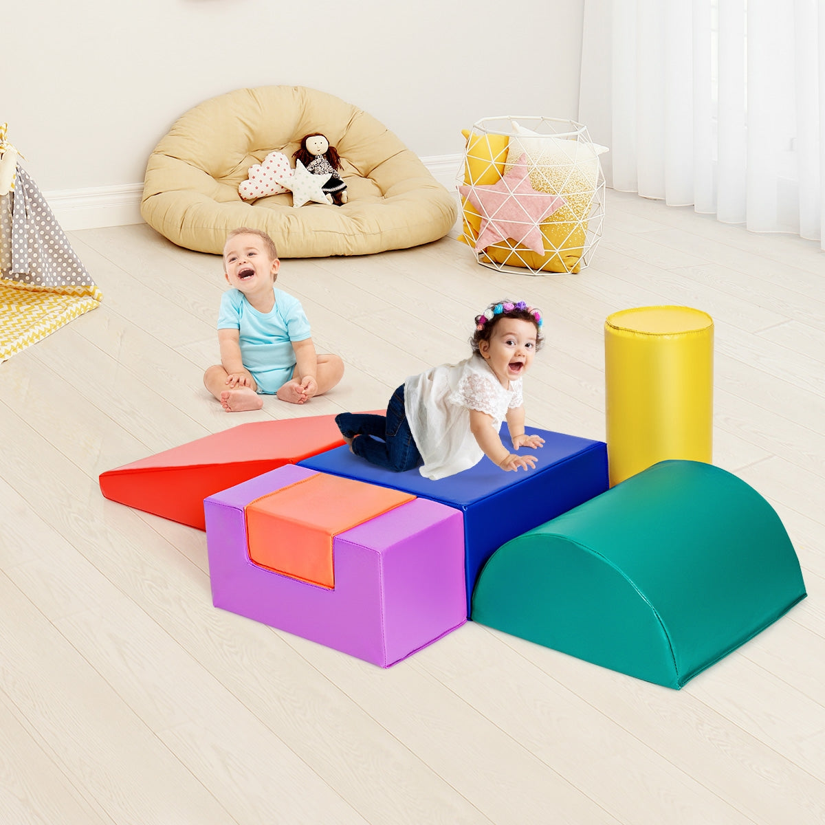 GBruno 6 Piece Climb Crawl Play Set Indoor Kids  Toddler -Red