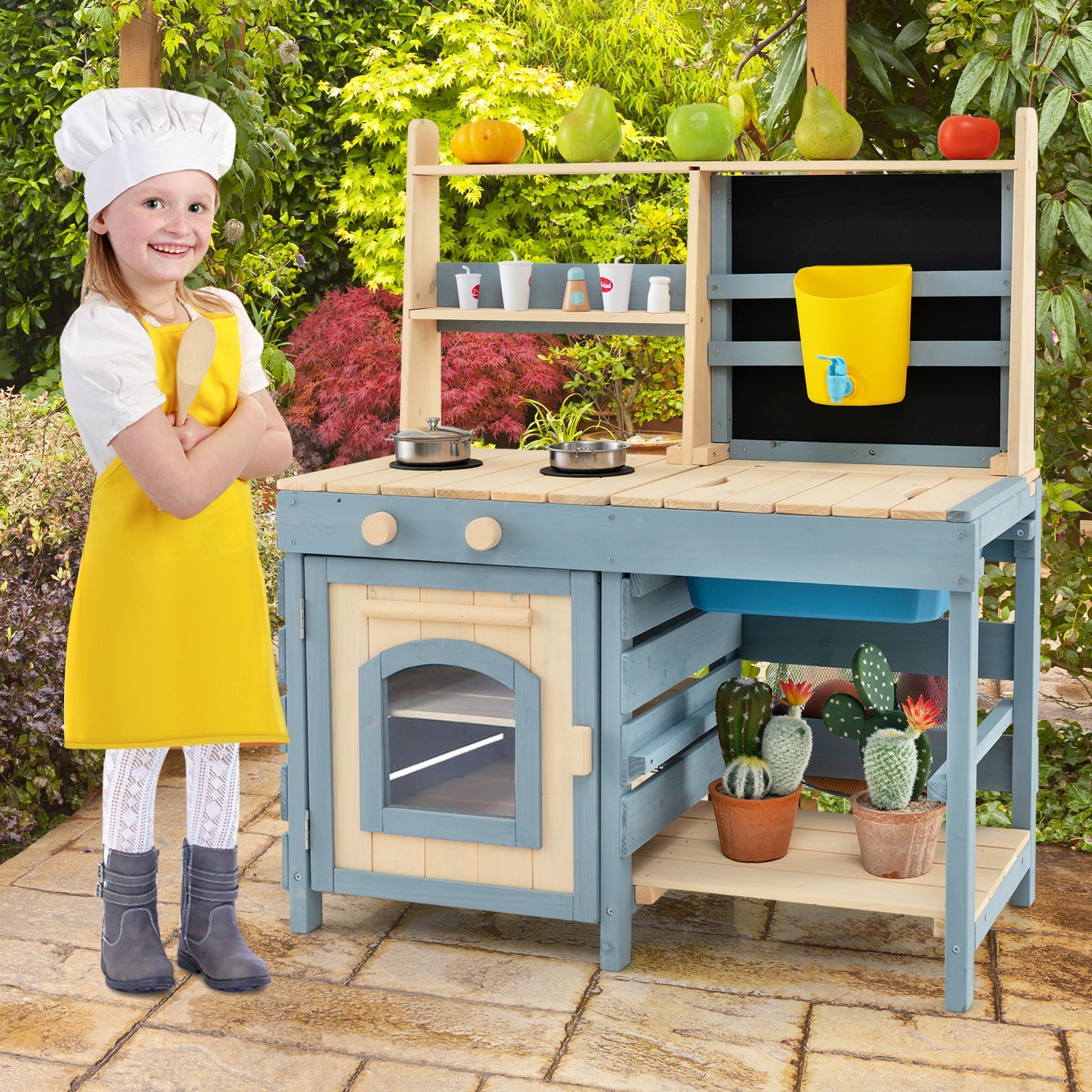 GBruno 2-In-1 Outdoor Mud Kitchen with Faucet and Extra Chalkboard