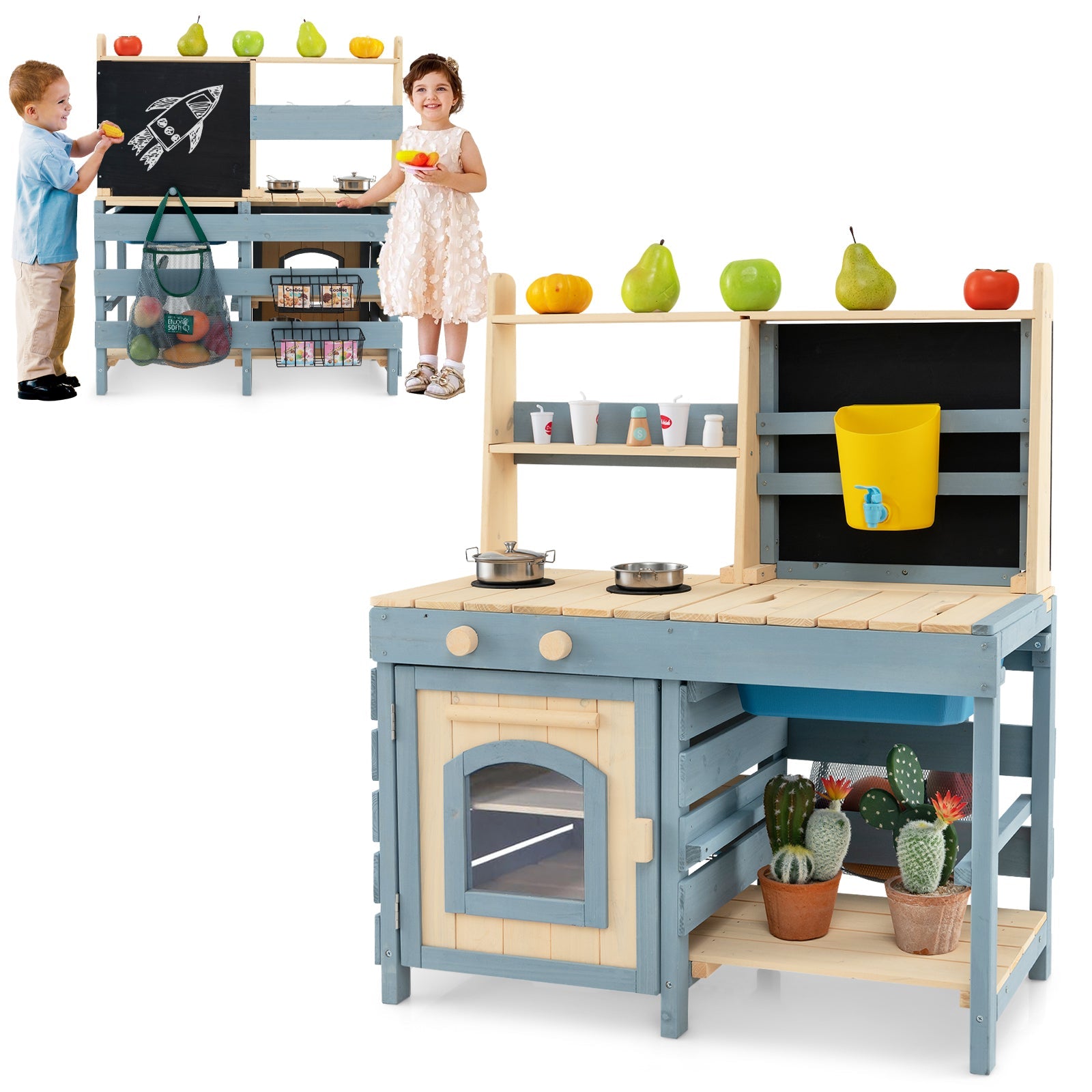 GBruno 2-In-1 Outdoor Mud Kitchen with Faucet and Extra Chalkboard