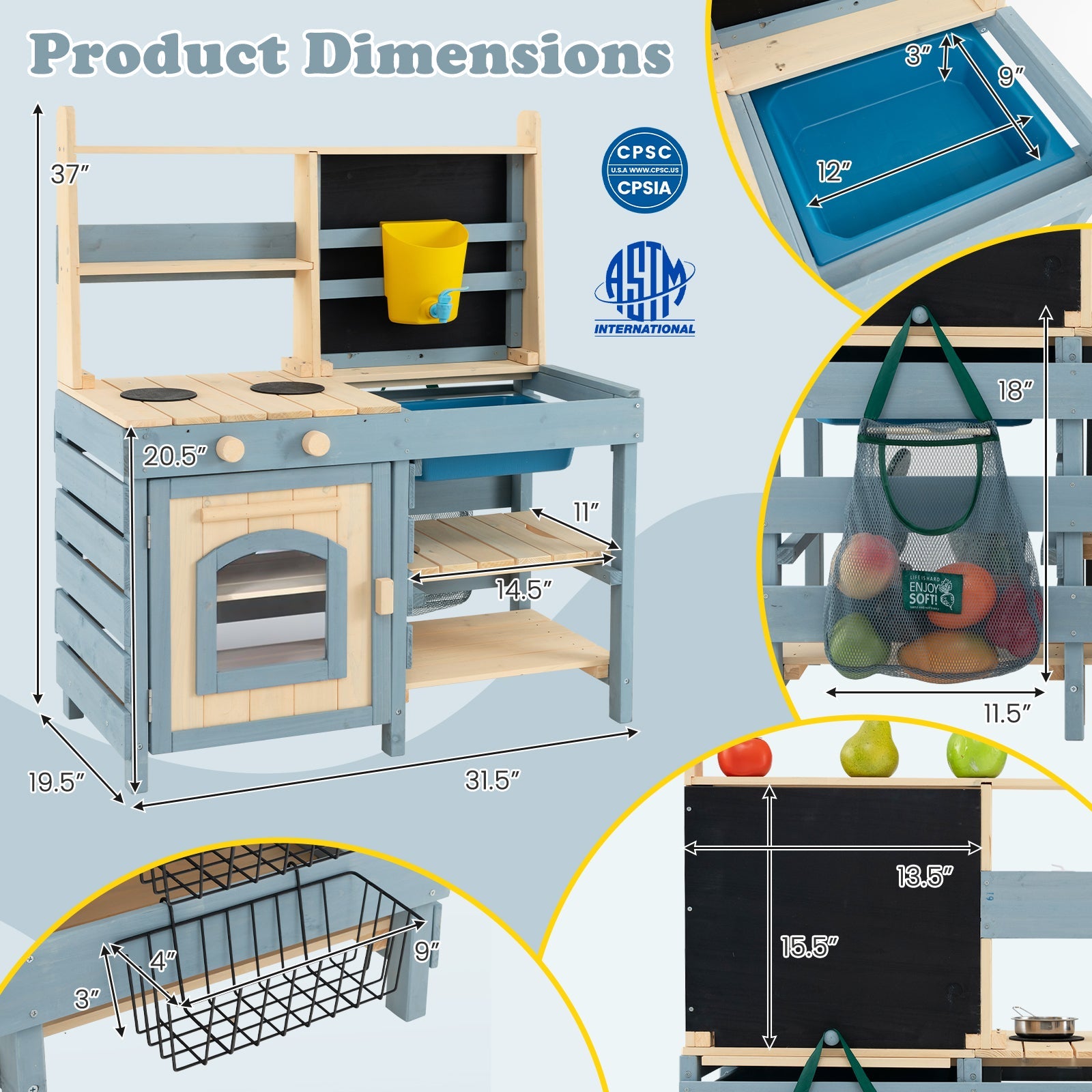 GBruno 2-In-1 Outdoor Mud Kitchen with Faucet and Extra Chalkboard