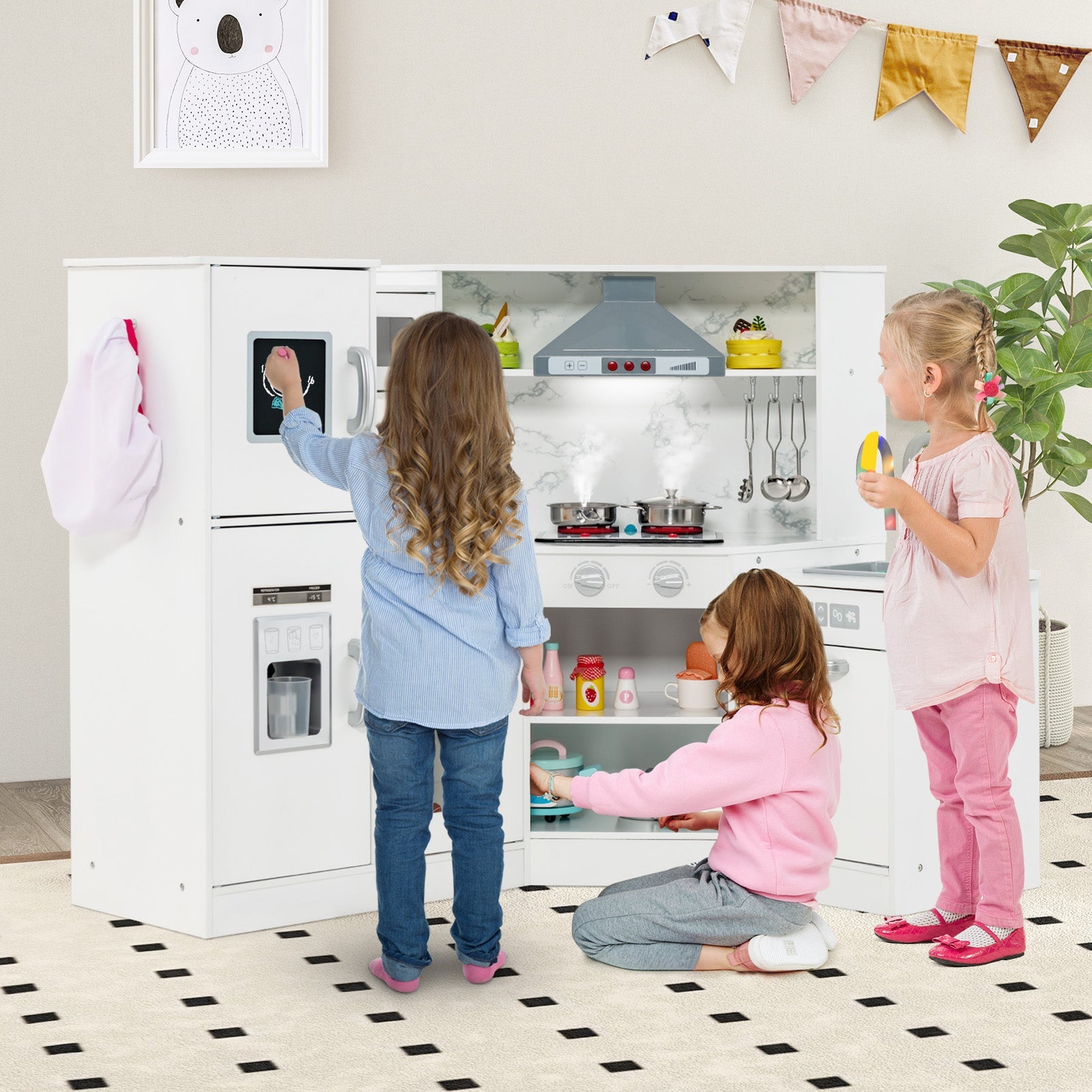 GBruno Kids Corner Pretend Kitchen Playset with Separated Washing Basin-White