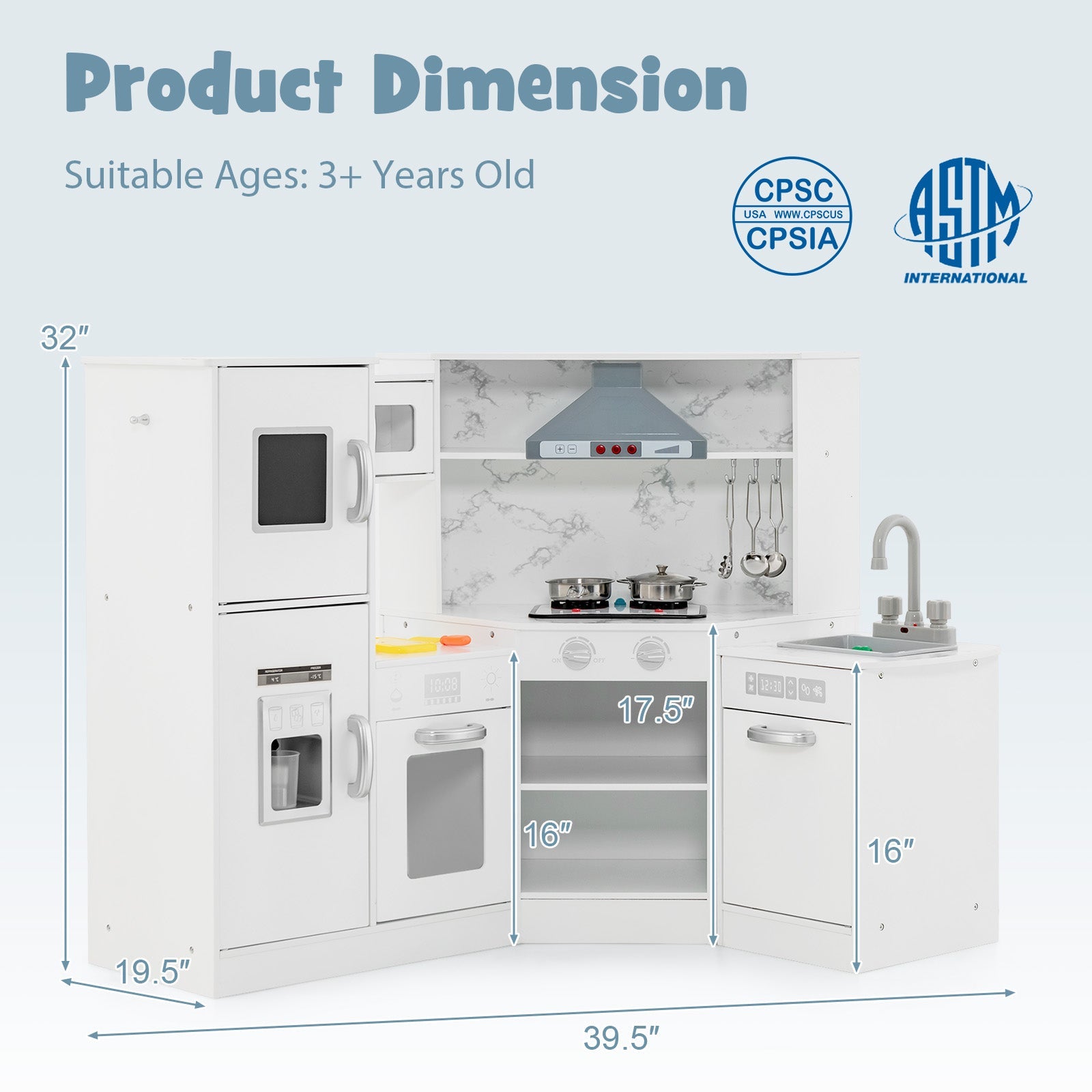 GBruno Kids Corner Pretend Kitchen Playset with Separated Washing Basin-White