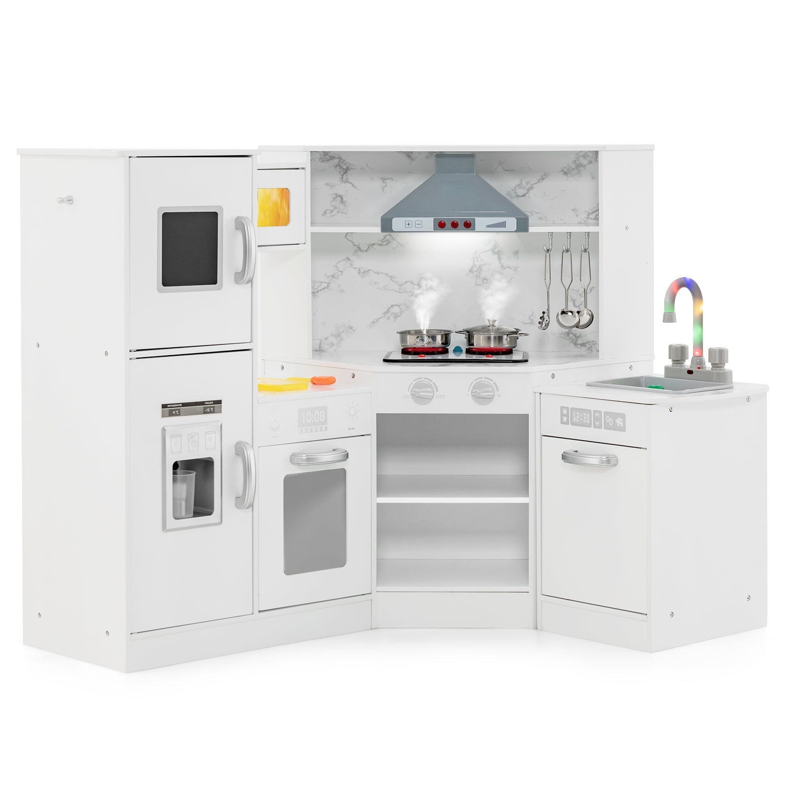 GBruno Kids Corner Pretend Kitchen Playset with Separated Washing Basin-White