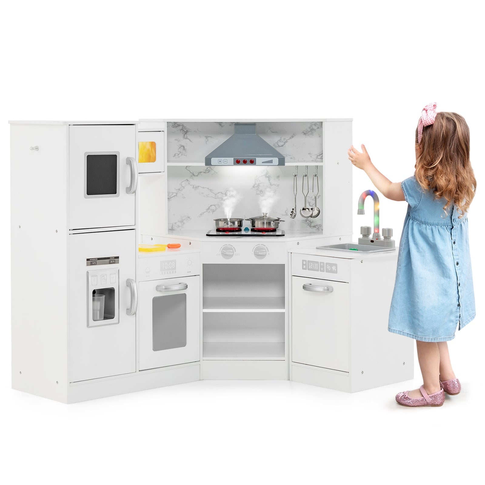 GBruno Kids Corner Pretend Kitchen Playset with Separated Washing Basin-White
