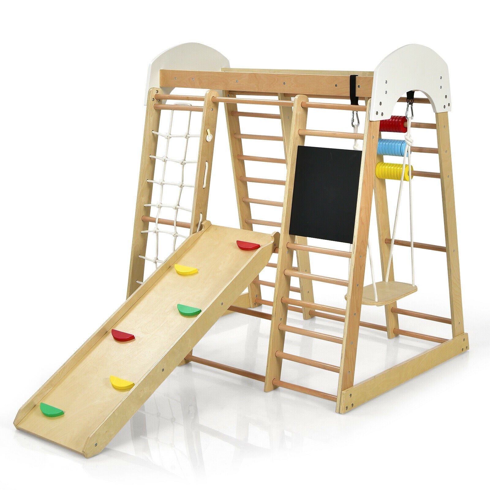 GBruno Indoor Playground Climbing Gym Wooden 8-in-1 Climber Playset for Children-Natural