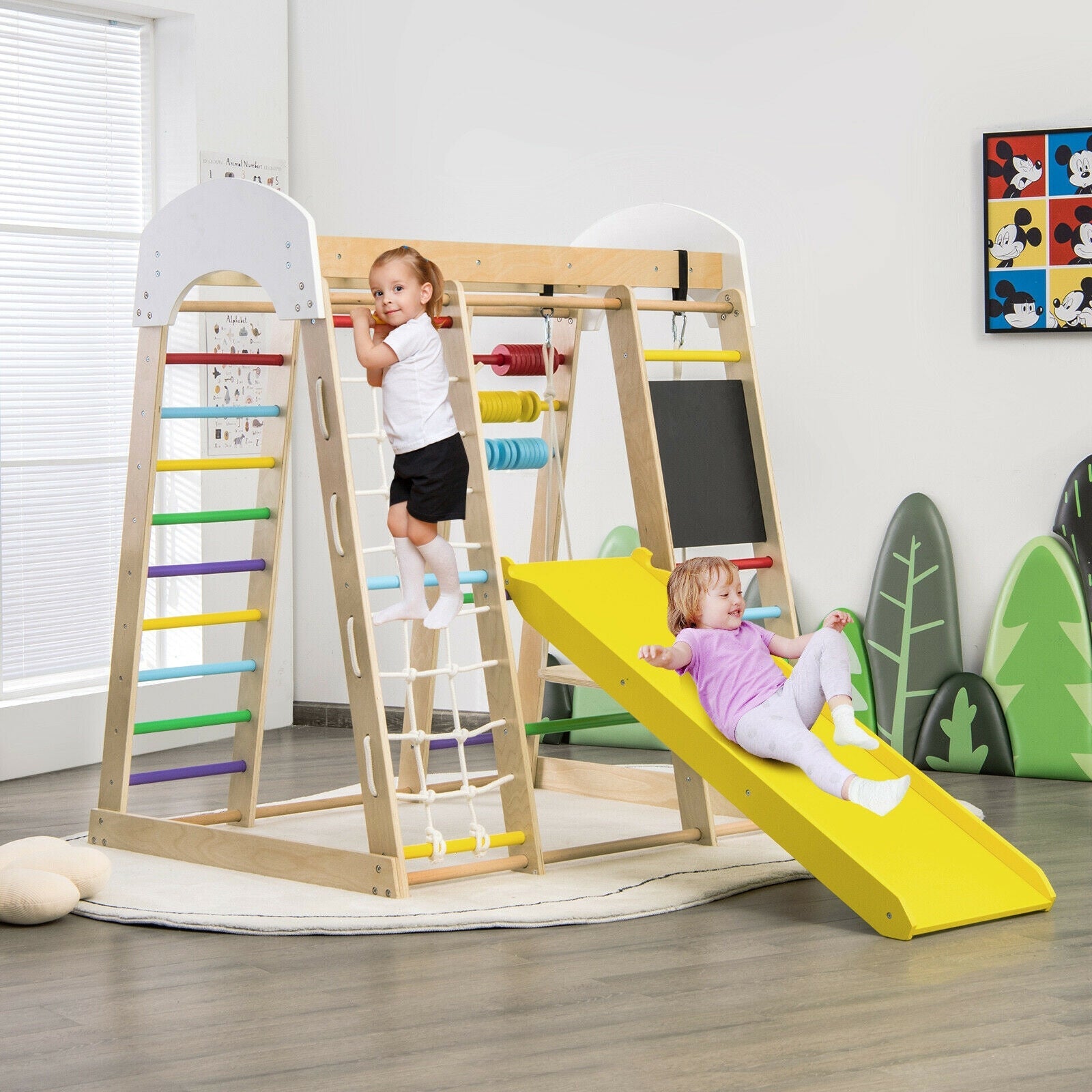 GBruno Indoor Playground Climbing Gym Wooden 8-in-1 Climber Playset for Children-Multicolor