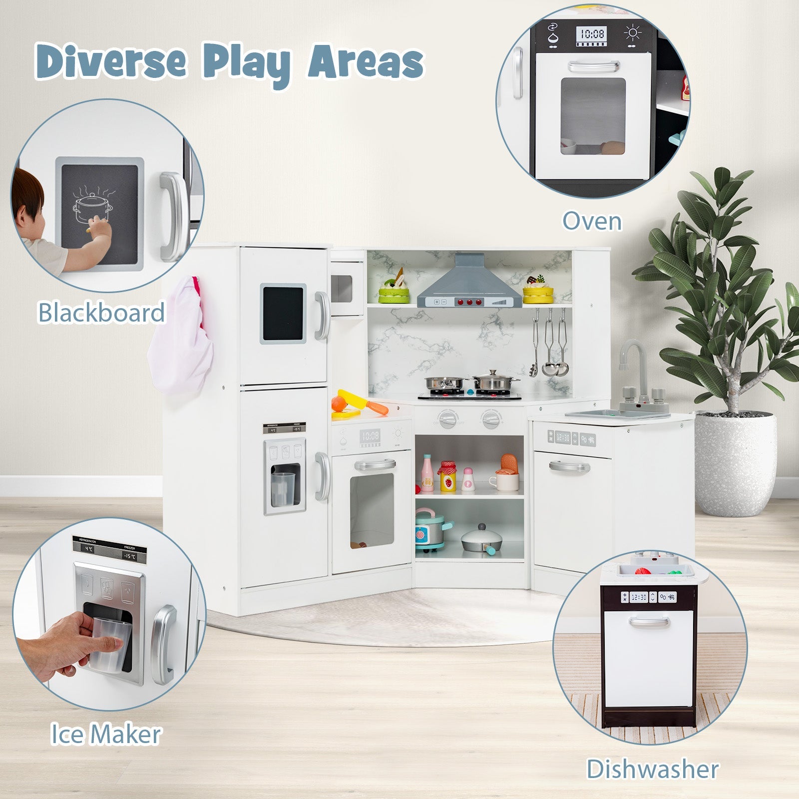GBruno Kids Corner Pretend Kitchen Playset with Separated Washing Basin-White