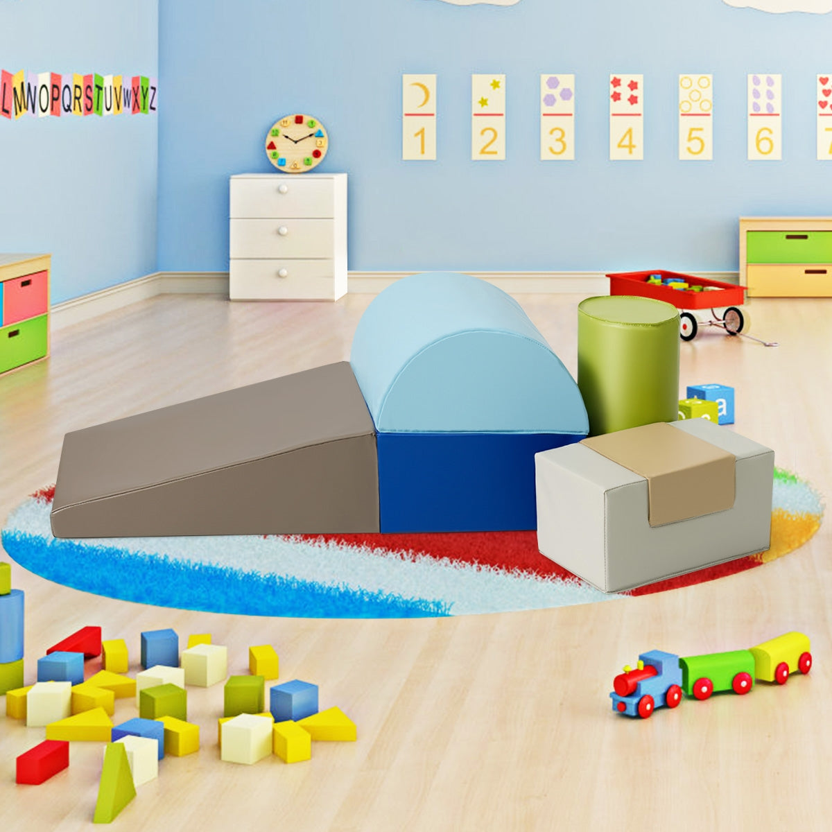 GBruno 6 Piece Climb Crawl Play Set Indoor Baby Toddler-Gray