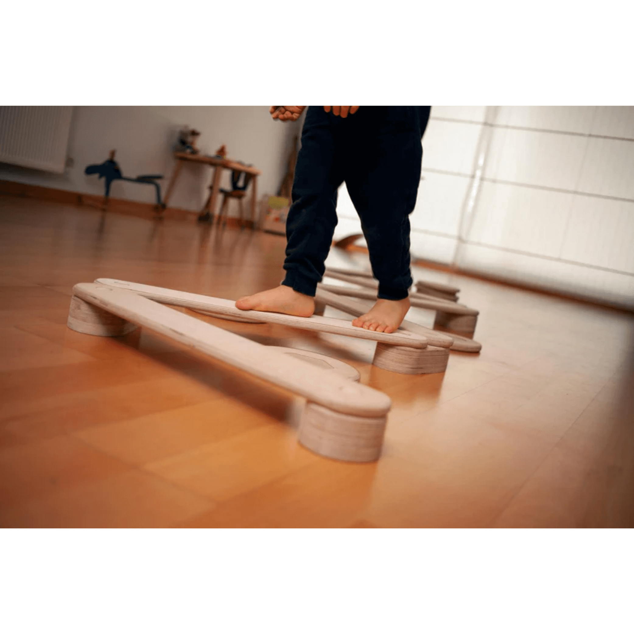 Kidodido Montessori Balance Beam and Stepping Stones Set child standing