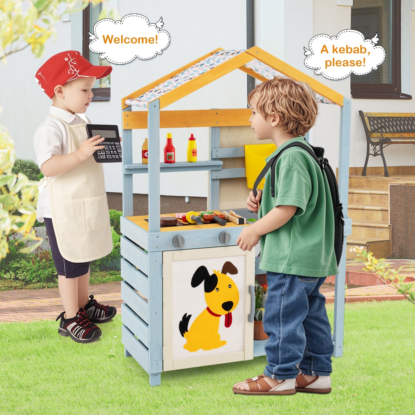 GBruno 2 in 1 Wooden Mud Kitchen with Removable Water Box  and Storage Bag-Gray