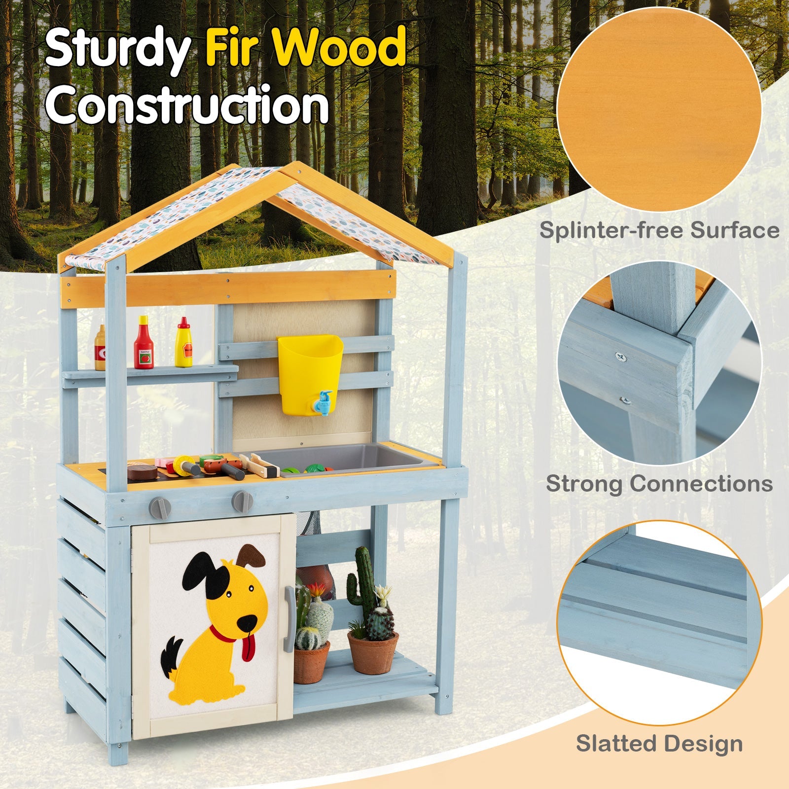 GBruno 2 in 1 Wooden Mud Kitchen with Removable Water Box  and Storage Bag-Gray