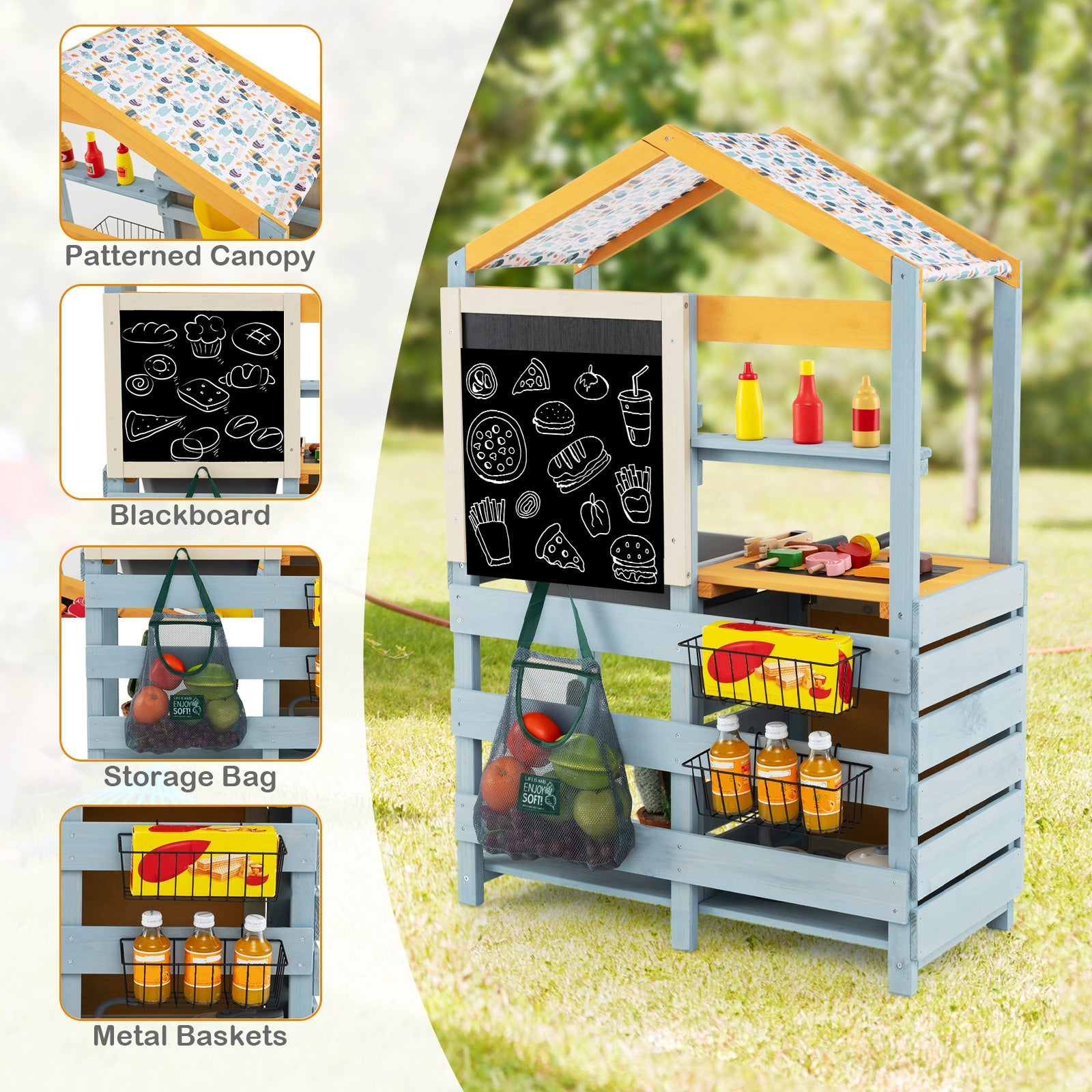 GBruno 2 in 1 Wooden Mud Kitchen with Removable Water Box  and Storage Bag-Gray