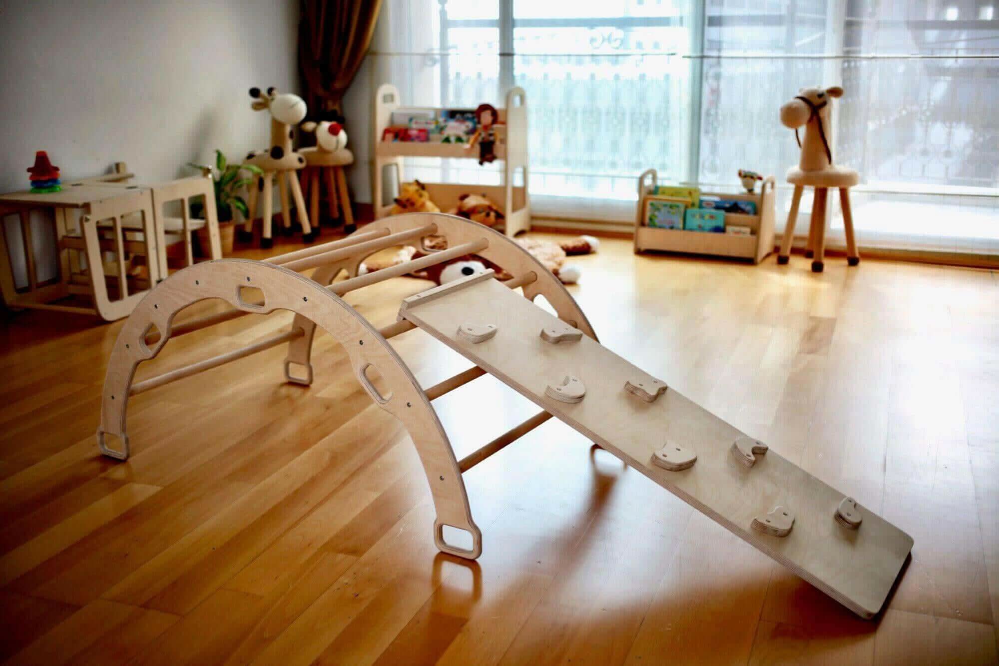 Kidodido Montessori Climbing Set / Pikler Triangle, Climbing Arch & Ramp / 3 Pieces Set