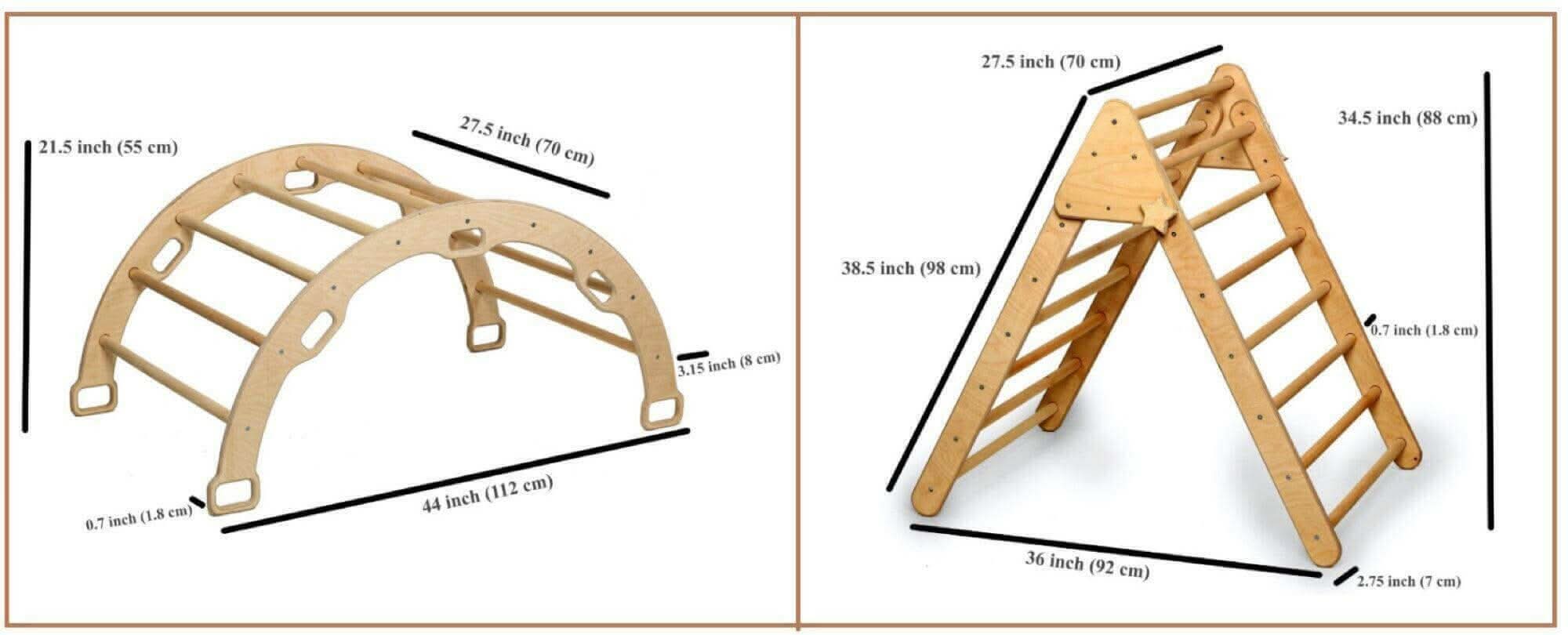 Kidodido Montessori Climbing Set / Pikler Triangle, Climbing Arch & Ramp / 3 Pieces Set
