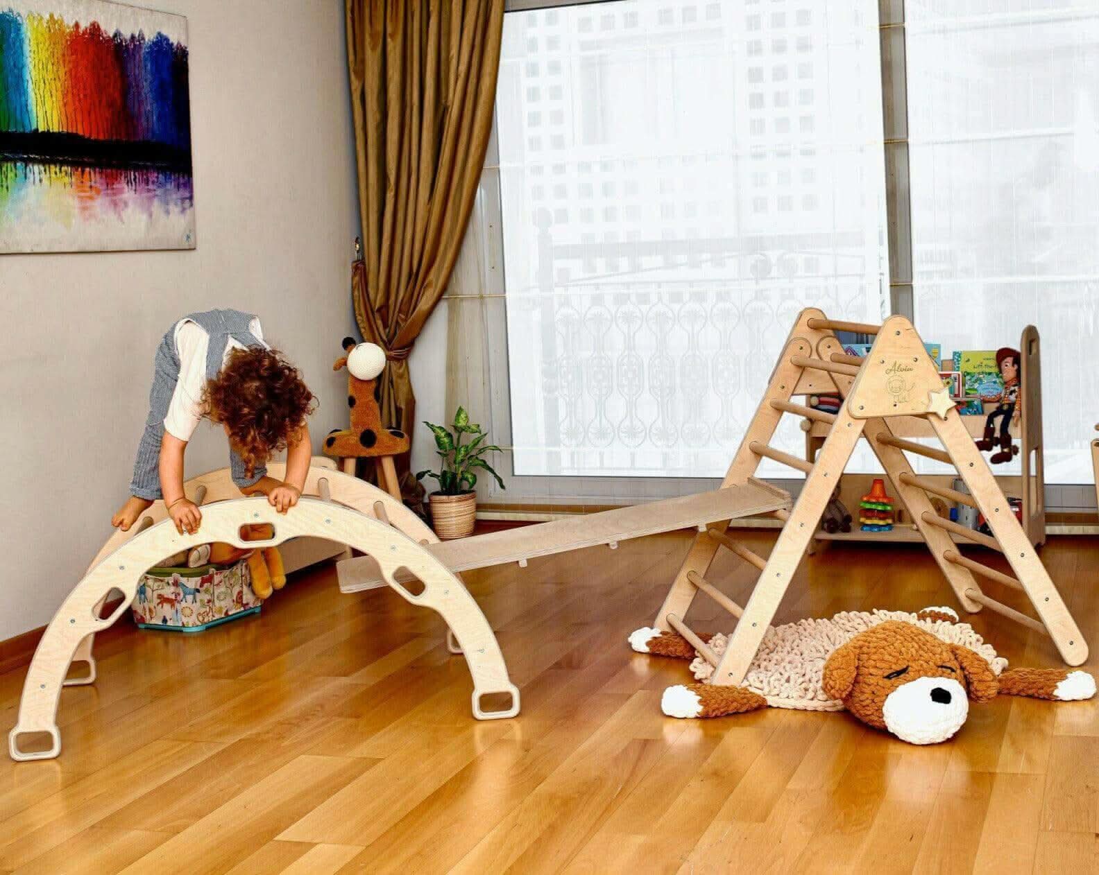 Kidodido Montessori Climbing Set / Pikler Triangle, Climbing Arch & Ramp / 3 Pieces Set