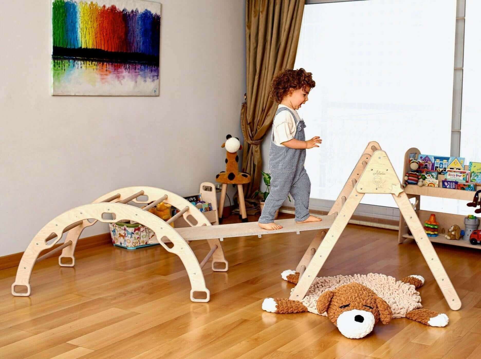 Kidodido Climbing Triangle, Arch Rocker, Pillow, and 2in1 Ramp / 4 Pieces Set