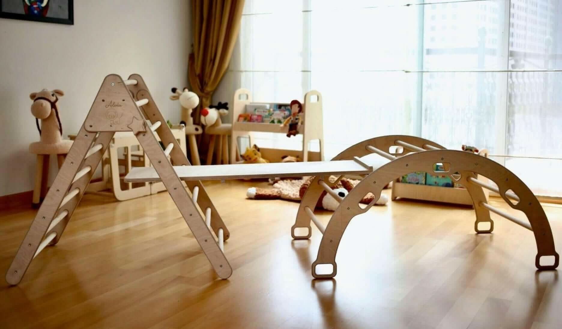 Kidodido Climbing Triangle, Arch Rocker, Pillow, and 2in1 Ramp / 4 Pieces Set