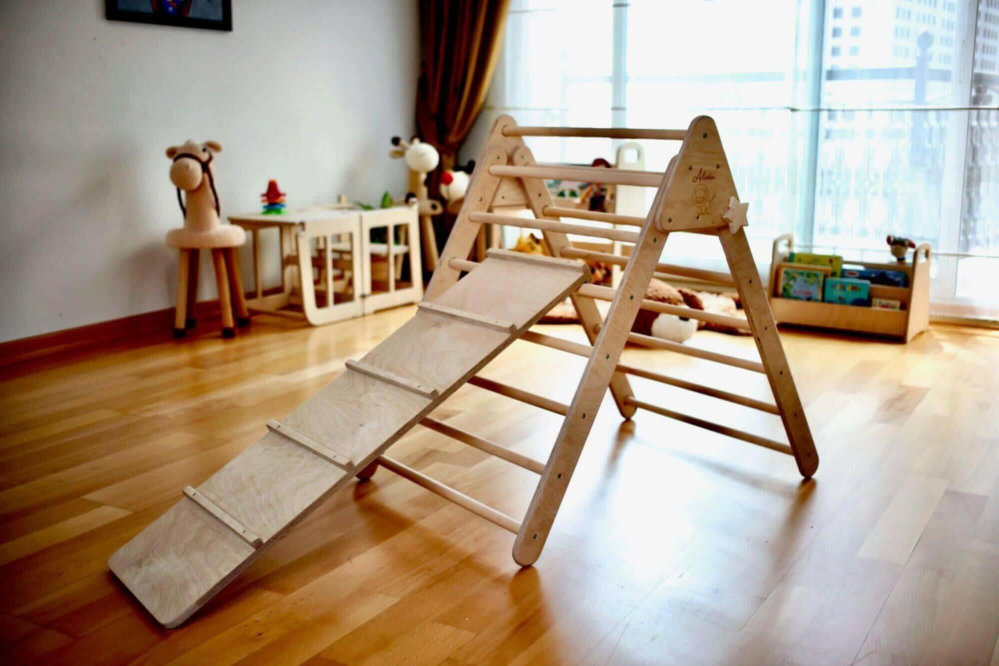 Kidodido Montessori Climbing Set / Pikler Triangle, Climbing Arch & Ramp / 3 Pieces Set