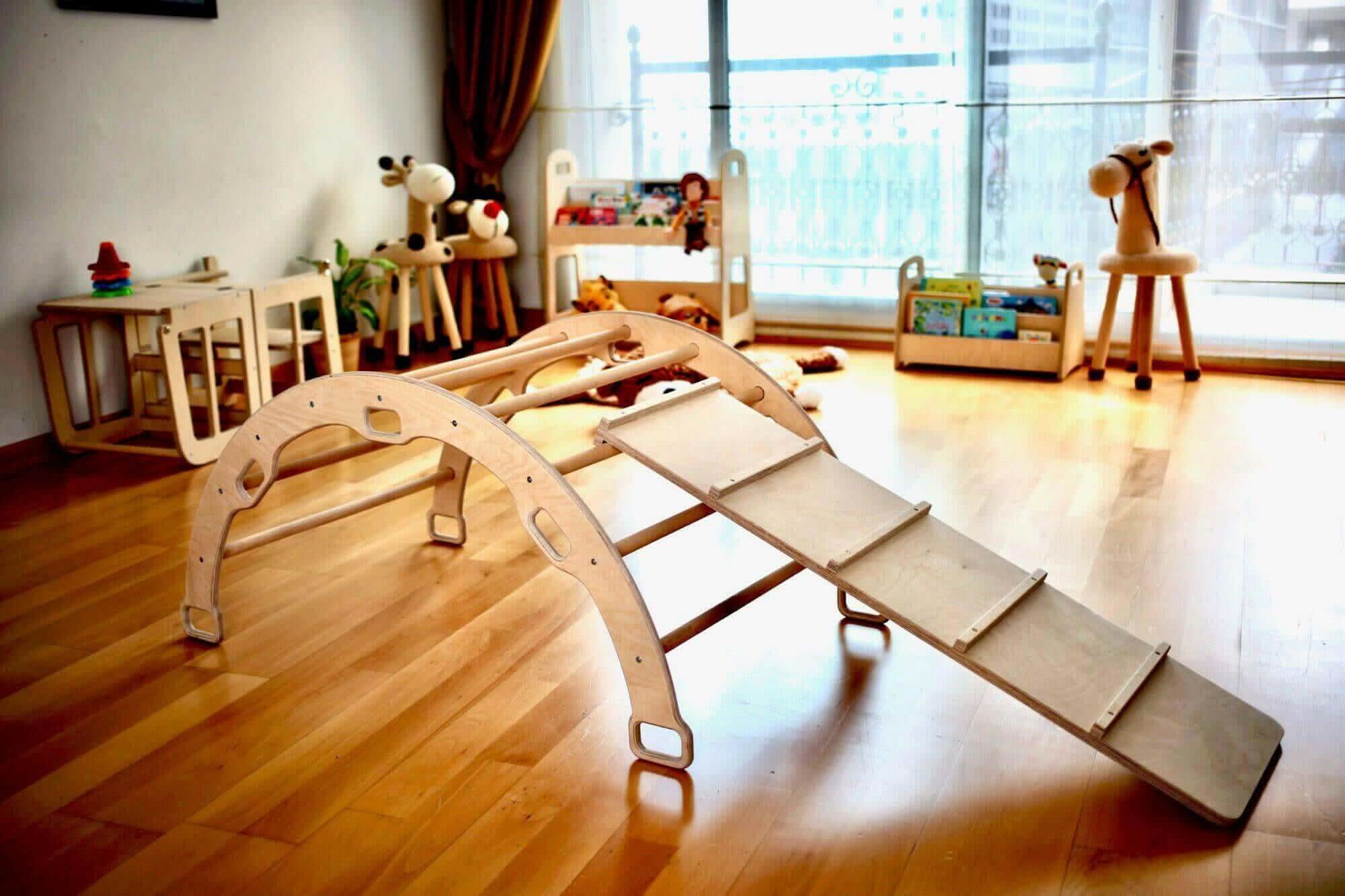 Kidodido Montessori Climbing Set / Pikler Triangle, Climbing Arch & Ramp / 3 Pieces Set