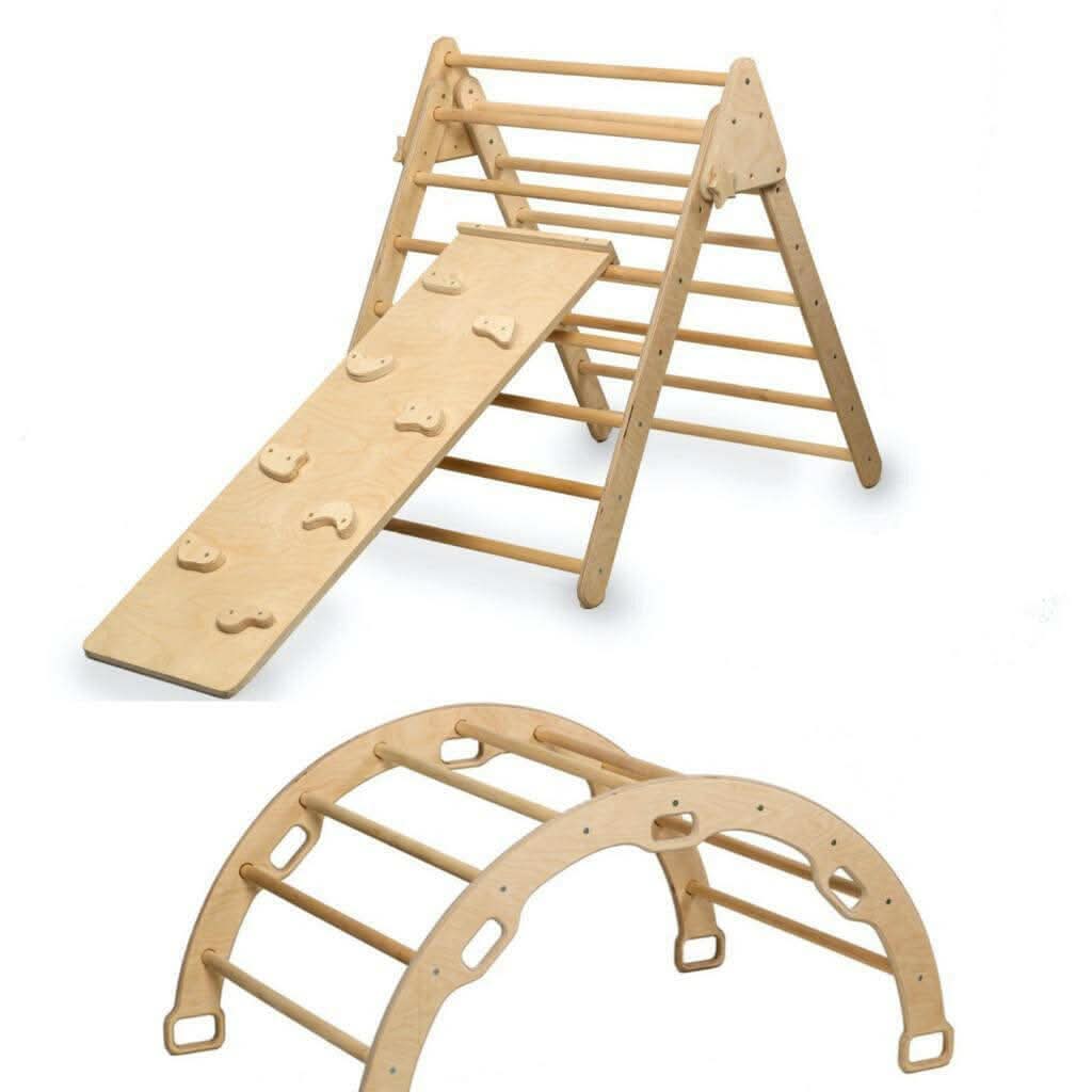 Kidodido Montessori Climbing Set / Pikler Triangle, Climbing Arch & Ramp / 3 Pieces Set