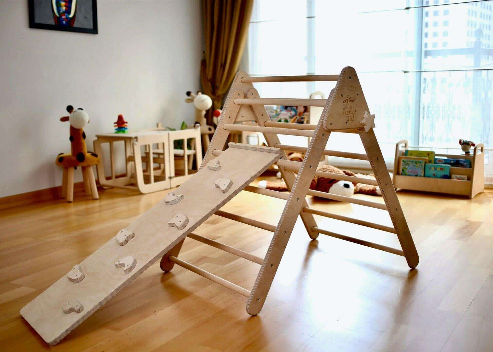 Kidodido Montessori Climbing Set / Pikler Triangle, Climbing Arch & Ramp / 3 Pieces Set