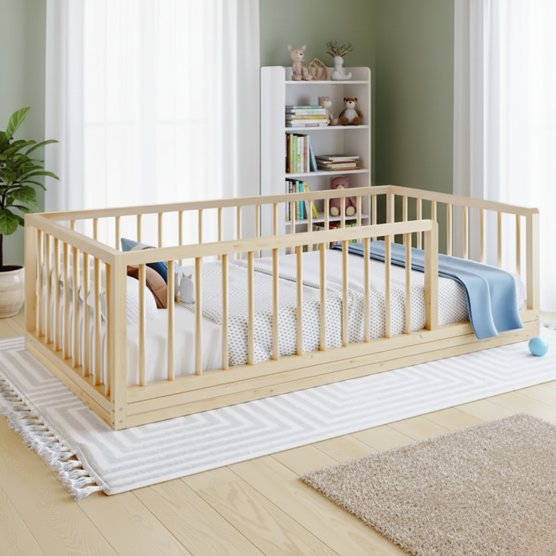 Zeni - Montessori Floor Bed with Cylindrical Railings