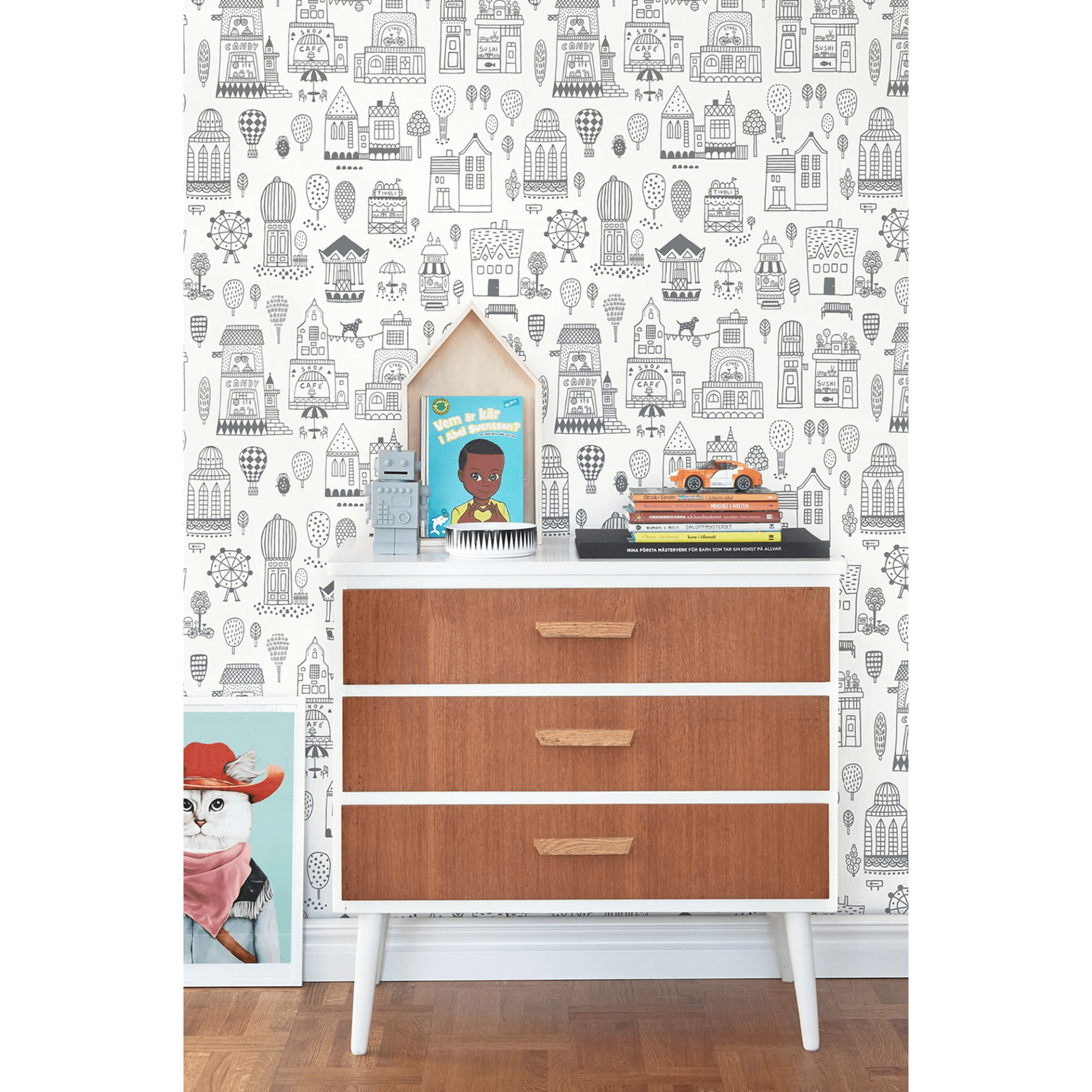 Majvillan Little Town Wallpaper 118-02 full view dresser