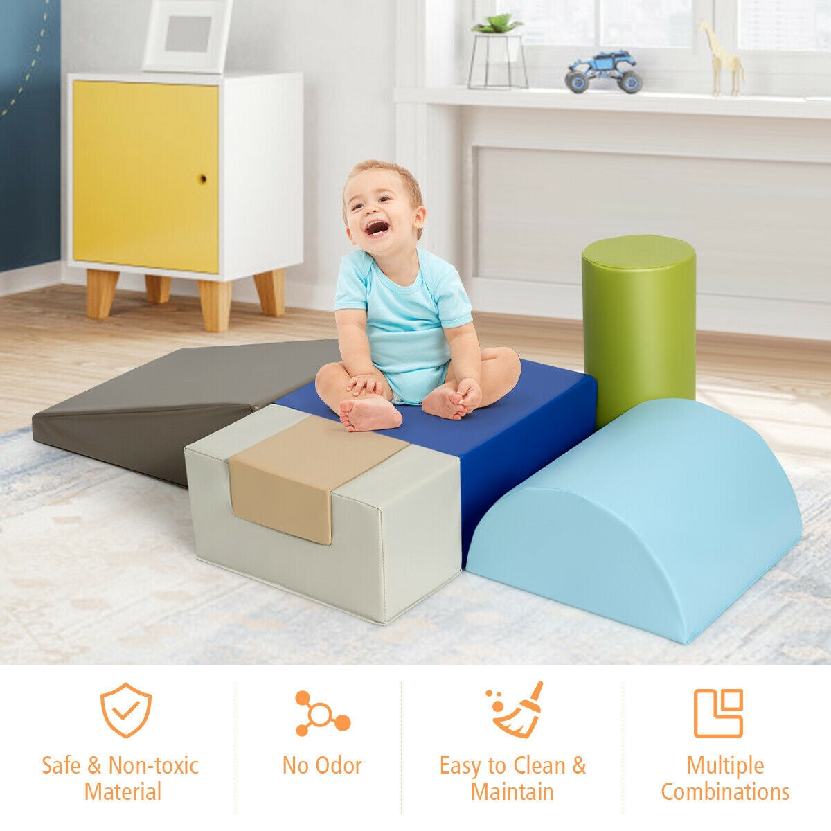 GBruno 6 Piece Climb Crawl Play Set Indoor Baby Toddler-Gray
