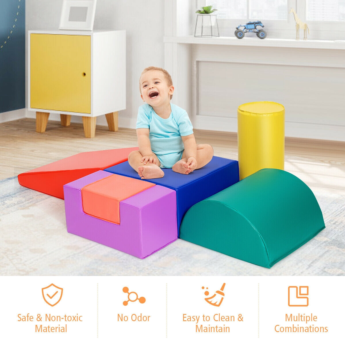 GBruno 6 Piece Climb Crawl Play Set Indoor Kids  Toddler -Red