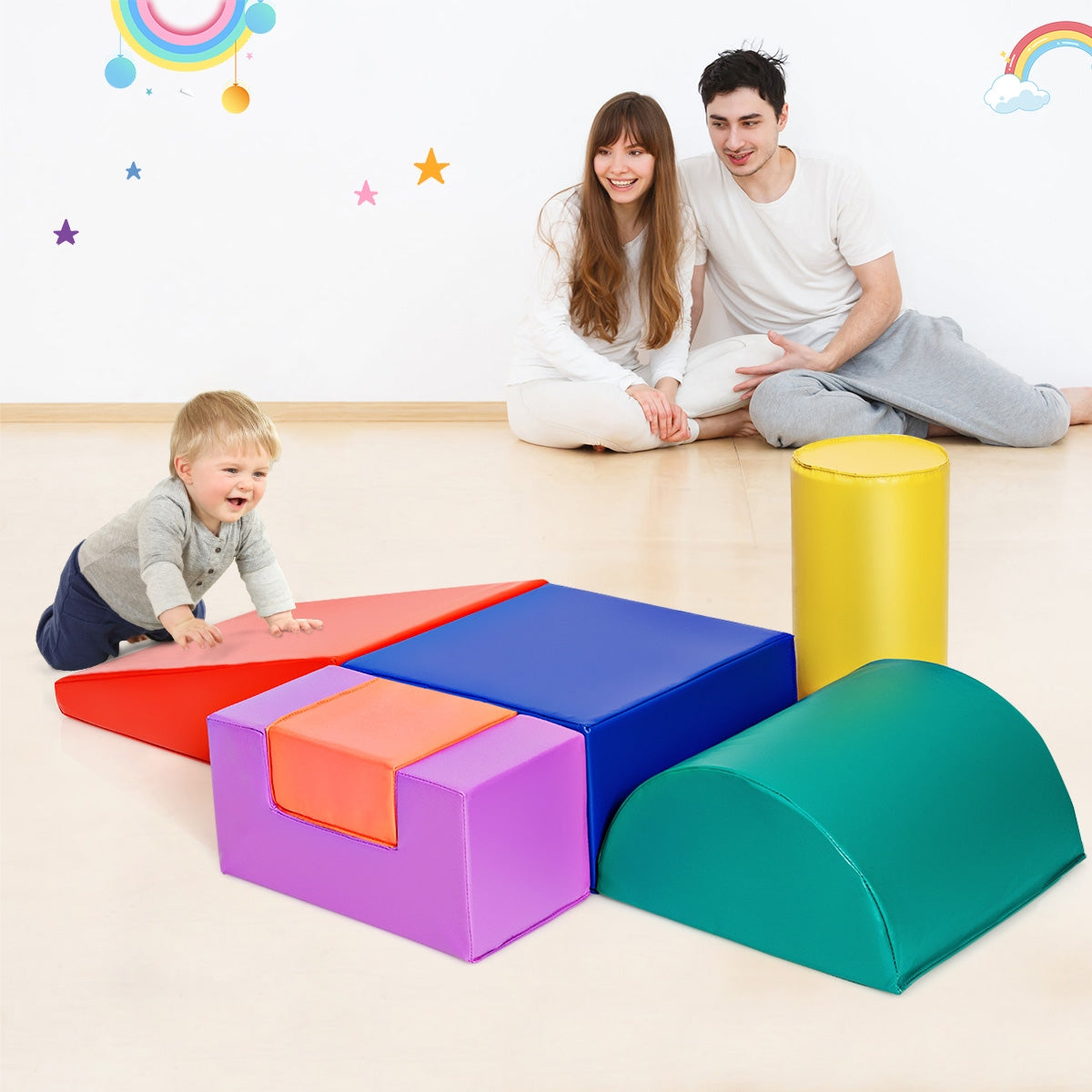 GBruno 6 Piece Climb Crawl Play Set Indoor Kids  Toddler -Red