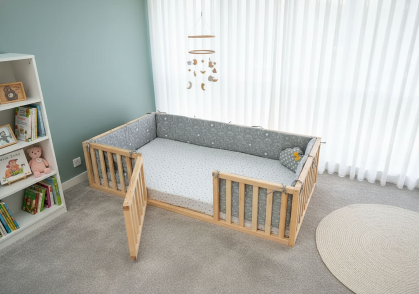 Mira - Montessori Playpen Floor Bed with Railings and Gate