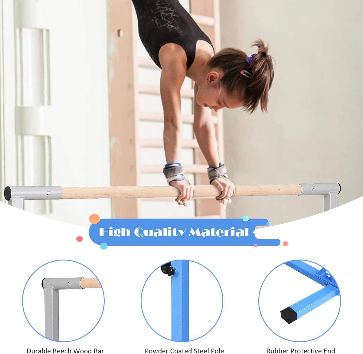 GBruno Adjustable Gymnastics Horizontal Bar for Kids-Blue