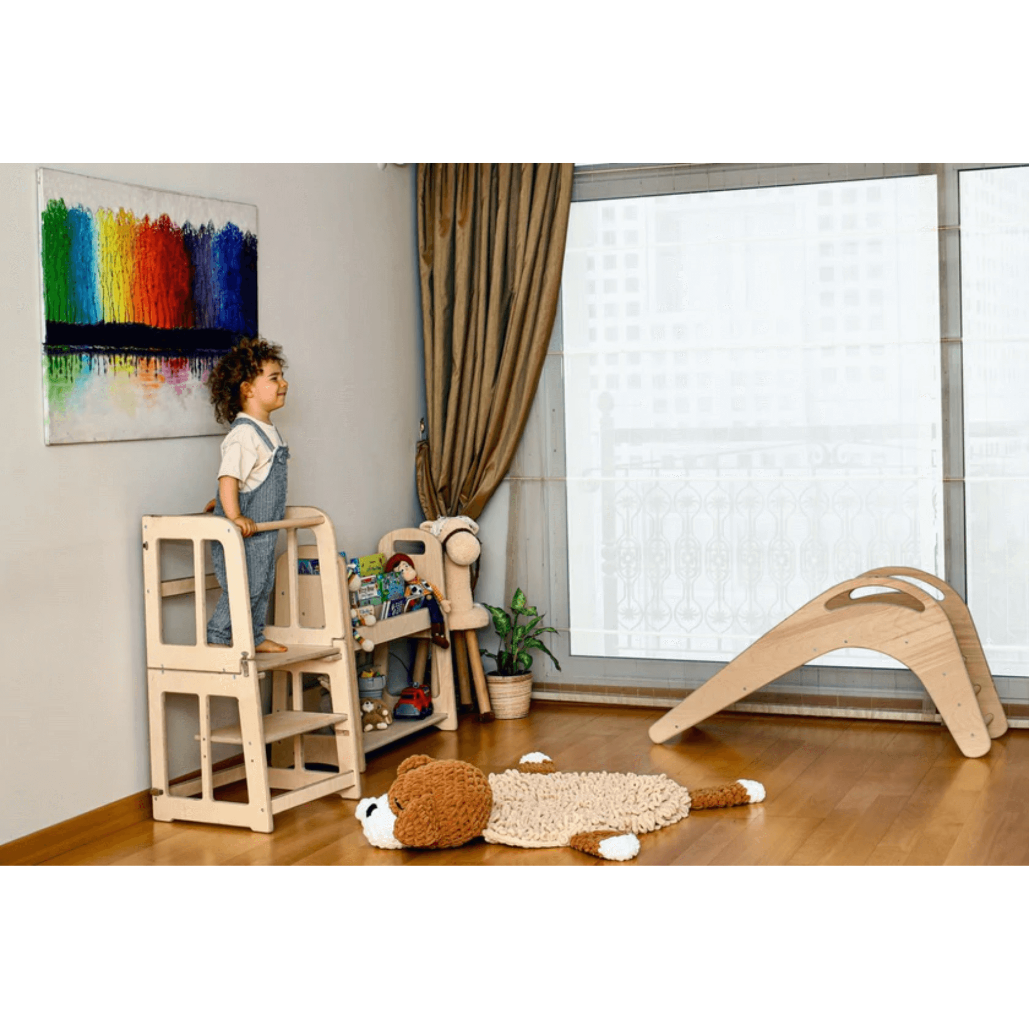 Kidodido 2 in 1 Montessori Learning Tower KIDO14 room view with child playing