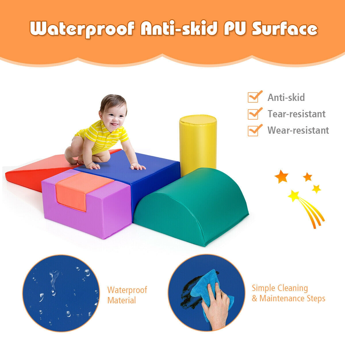 GBruno 6 Piece Climb Crawl Play Set Indoor Kids  Toddler -Red