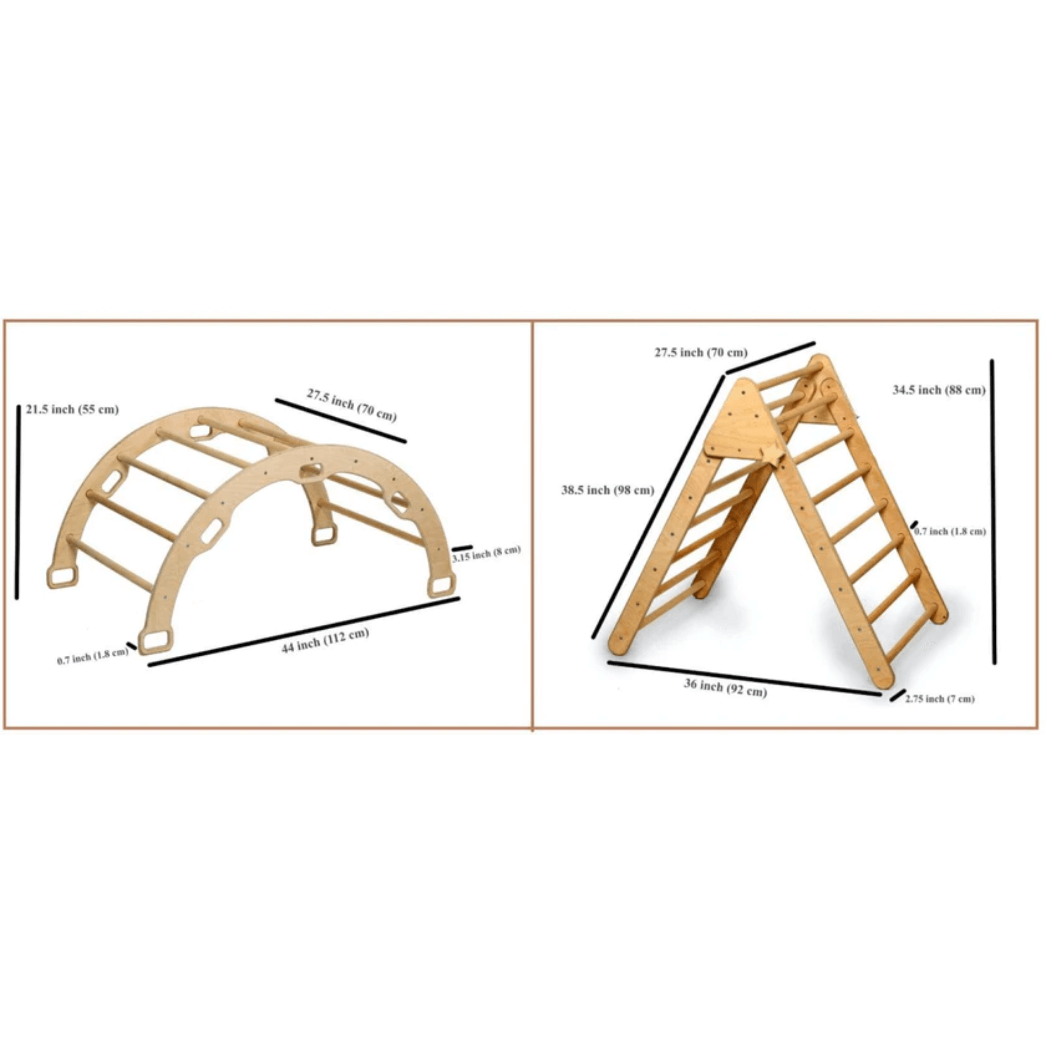 Kidodido 5 Piece Montessori Climbing Arch Triangle Set KIDO32x6 white background specifications