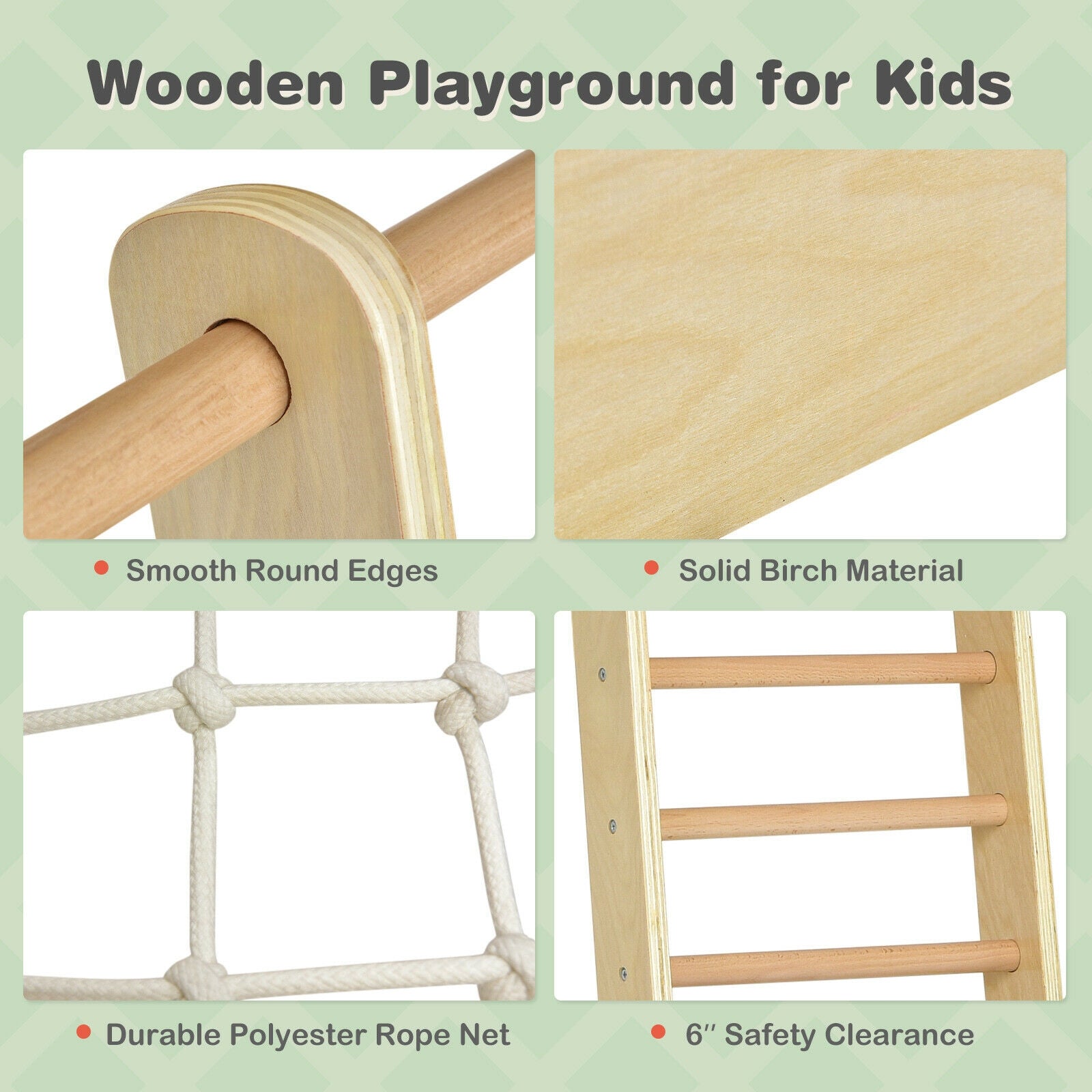 GBruno Indoor Playground Climbing Gym Wooden 8-in-1 Climber Playset for Children-Natural