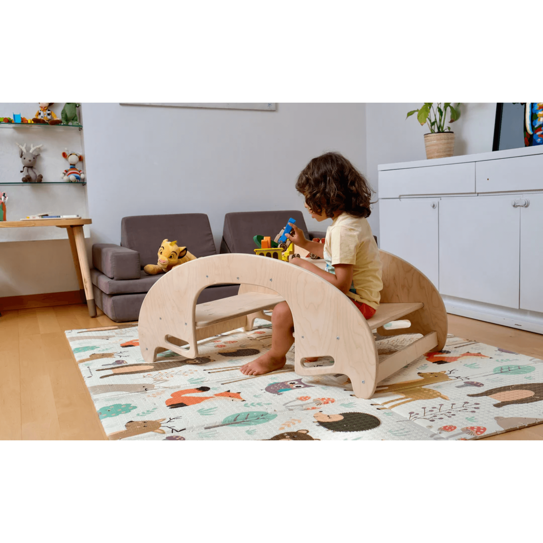 Kidodido 2 in 1 Wooden Seesaw and Montessori Table and Chair Set KID039 right side view child sitting at table