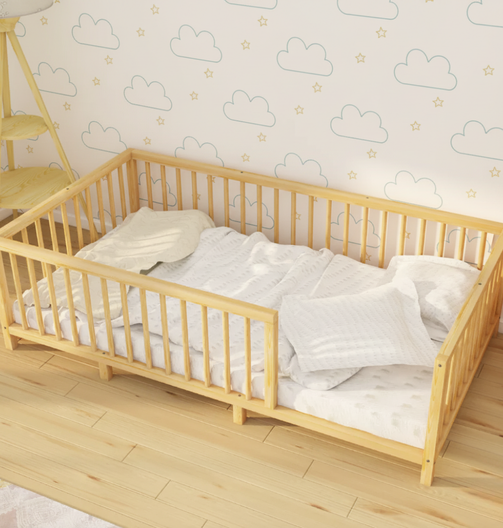 Nuvy - Montessori Playpen Low Bed with Cylindrical Railings