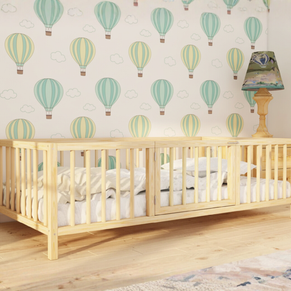 Mello - Montessori Playpen Low Bed with Cylindrical Railings and Gate